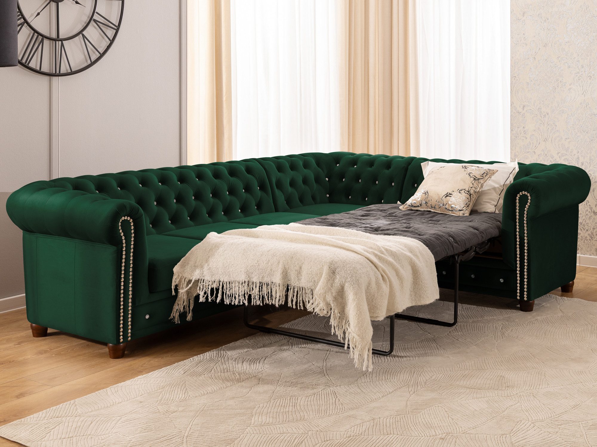 S-Style Möbel Ecksofa Chesterfield mit Schlaffunktion günstig online kaufen