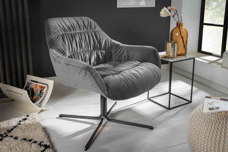 riess-ambiente Sessel BIG DUTCH grau / schwarz, Wohnzimmer · Samt · 360° drehbar · Retro