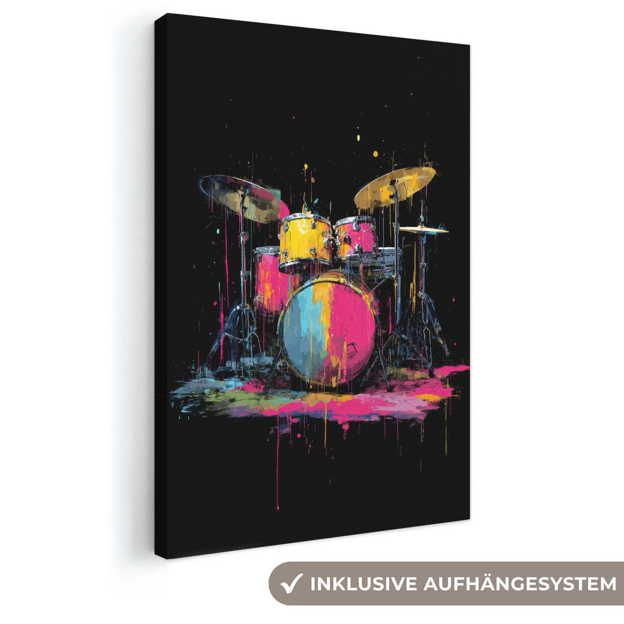 OneMillionCanvasses® Leinwandbild Schlagzeug - Bunt - Farbe - Lebendig, Fotodruck (1 St), Leinwand Canvas Wandbild, Wanddekoration 20x30 cm