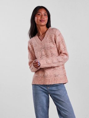 pieces V-Ausschnitt-Pullover Bibbi (1-tlg) Lochmuster