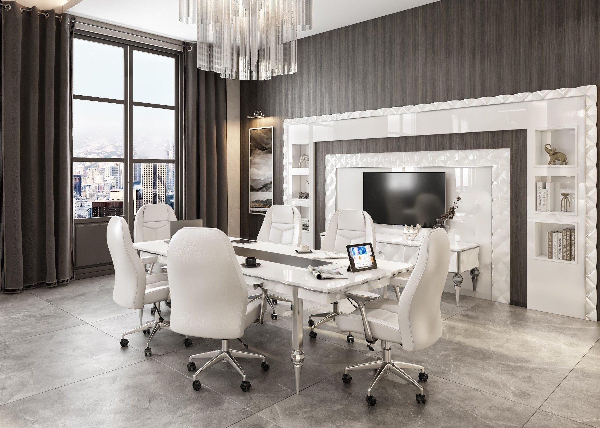 Xlmoebel Konferenztisch XLMOEBEL Arbeitszimmer-Set in Weiß mit ergonomischen Stühlen, Made in Europa