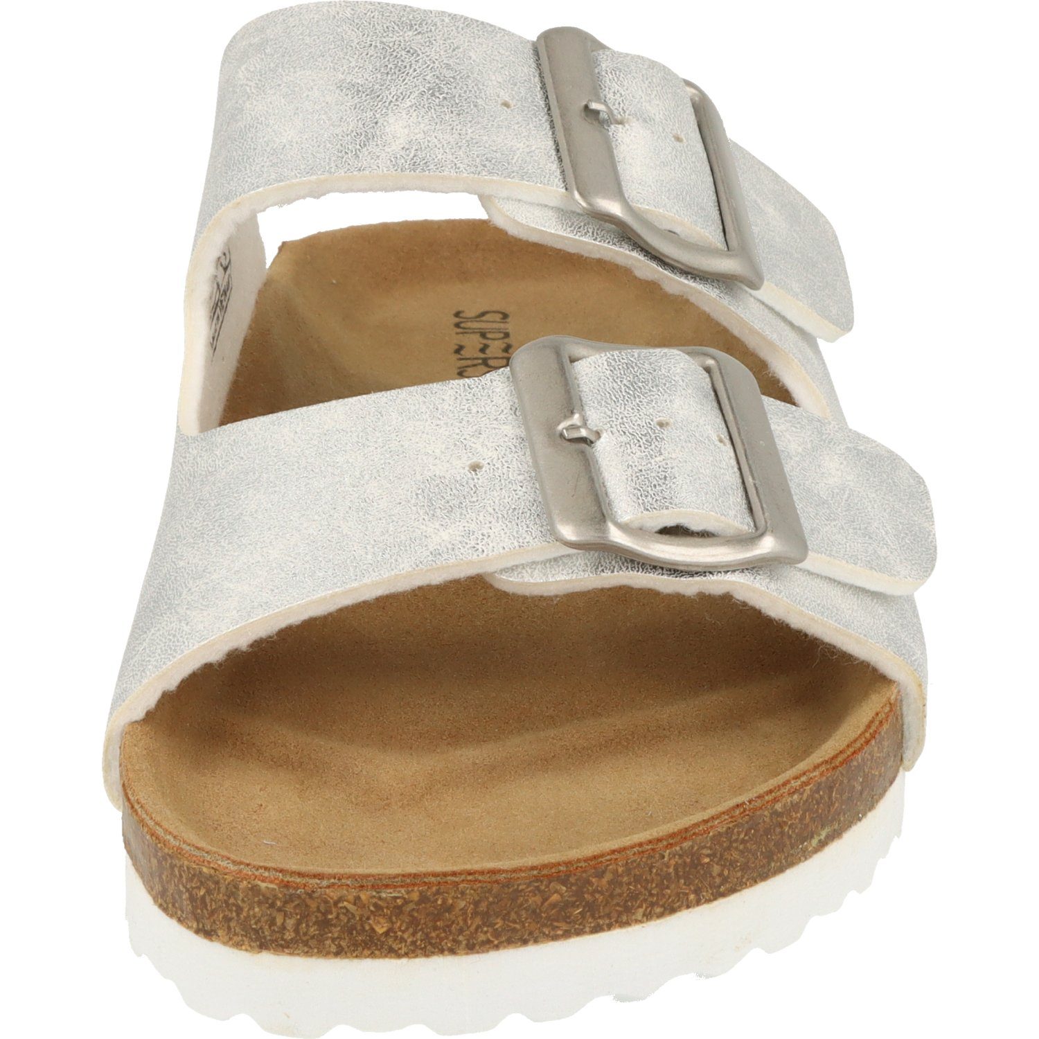 274-616 Pantolette Hausschuhe Silber Damen Lederfußbett SUPERSOFT Schuhe