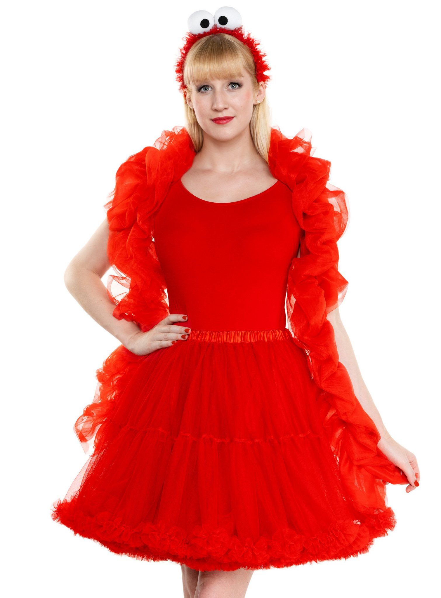 Maskworld Kostüm Sesamstraße Elmo Tutu - Karneval Faschingskostüm, Karnevaltaugliches Kostümset mit Tüllrock, Stola und Kulleraugen