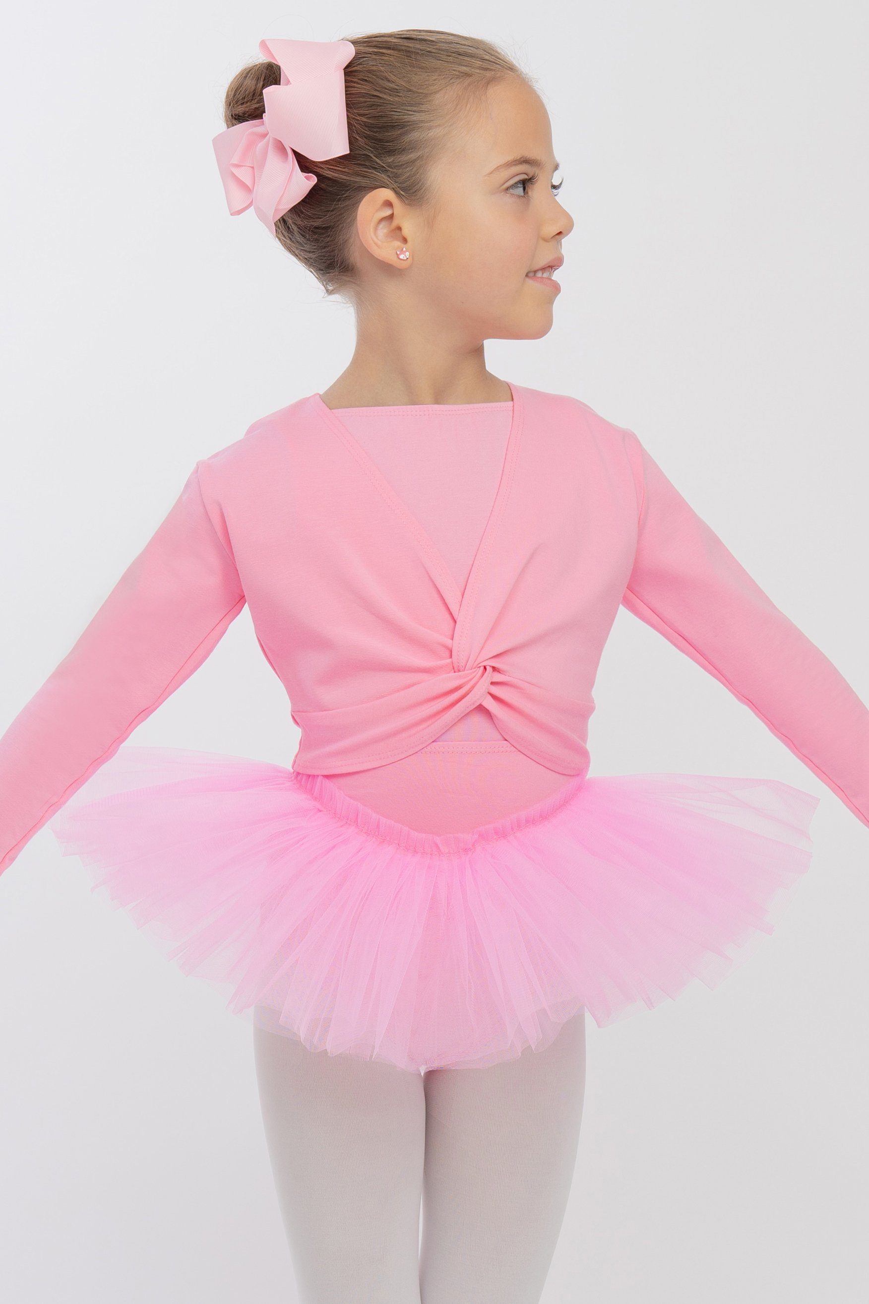 tanzmuster Crop-Top Langarm Ballett Top Mia aus wunderbar weicher Baumwolle Oberteil für Mädchen fürs Kinder Ballett rosa