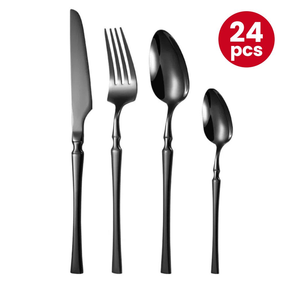 YNOFIT Besteck-Set 24-tlg Besteckset, feine Qualität, hochglanzpoliert, 6 Personen, Edelstahl, 6 Tafelmesser, 6 Tafelgabeln, 6 Tafellöffel, 6 Teelöffel