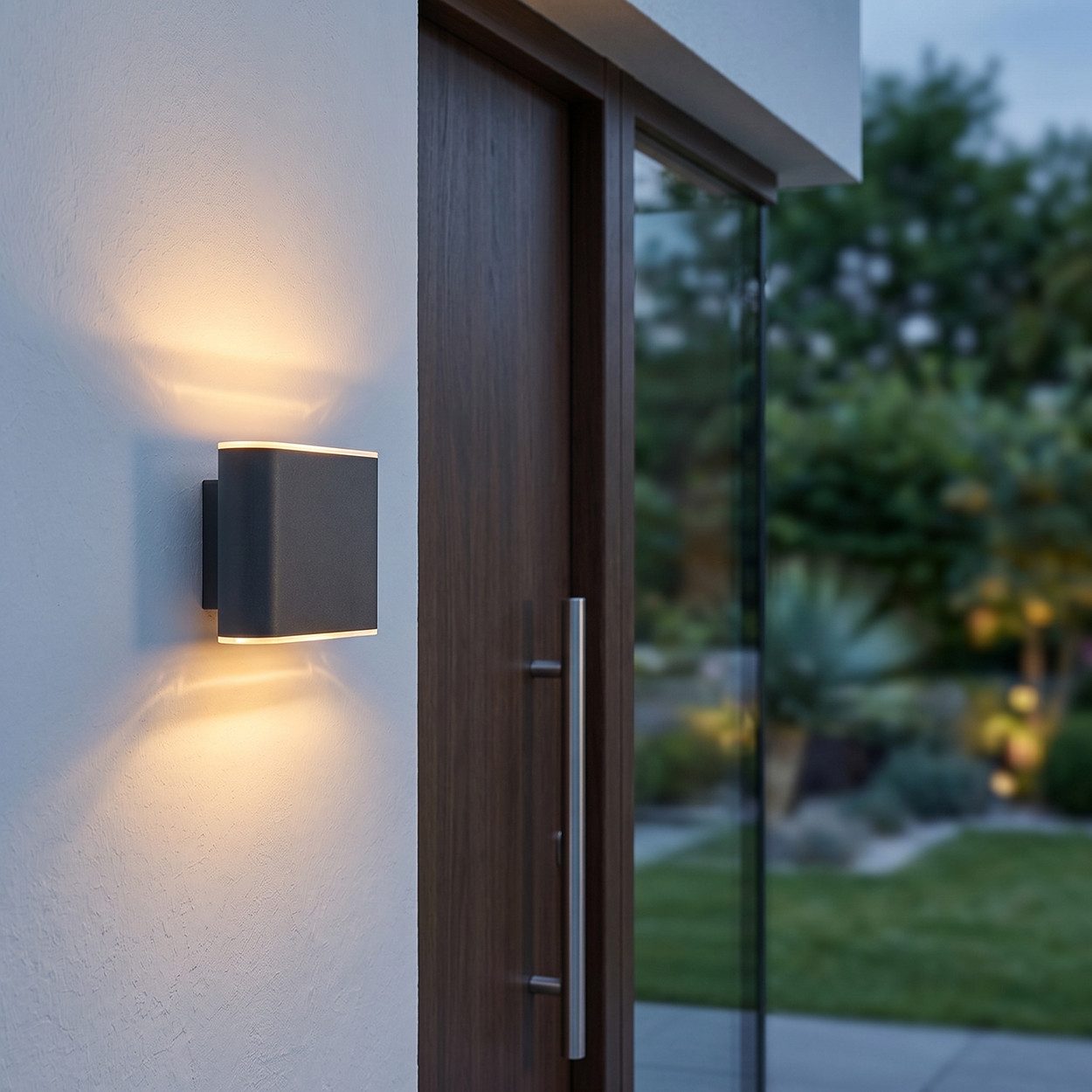 hofstein Außen-Wandleuchte Außenwandlampe aus Metall/Kunststoff in Anthrazit/Weiß, LED wechselbar, 3000 Kelvin, moderne Wandleuchte für Garten, 6 Watt, 700 Lumen, 3000 Kelvin, IP65