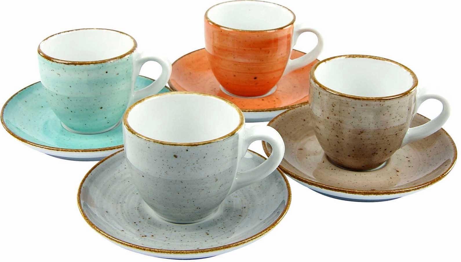 CreaTable Espressotasse Kaffeetasse VINTAGE NATURE, Porzellan, Tassen Set, 4 Tassen, 4 Untertassen