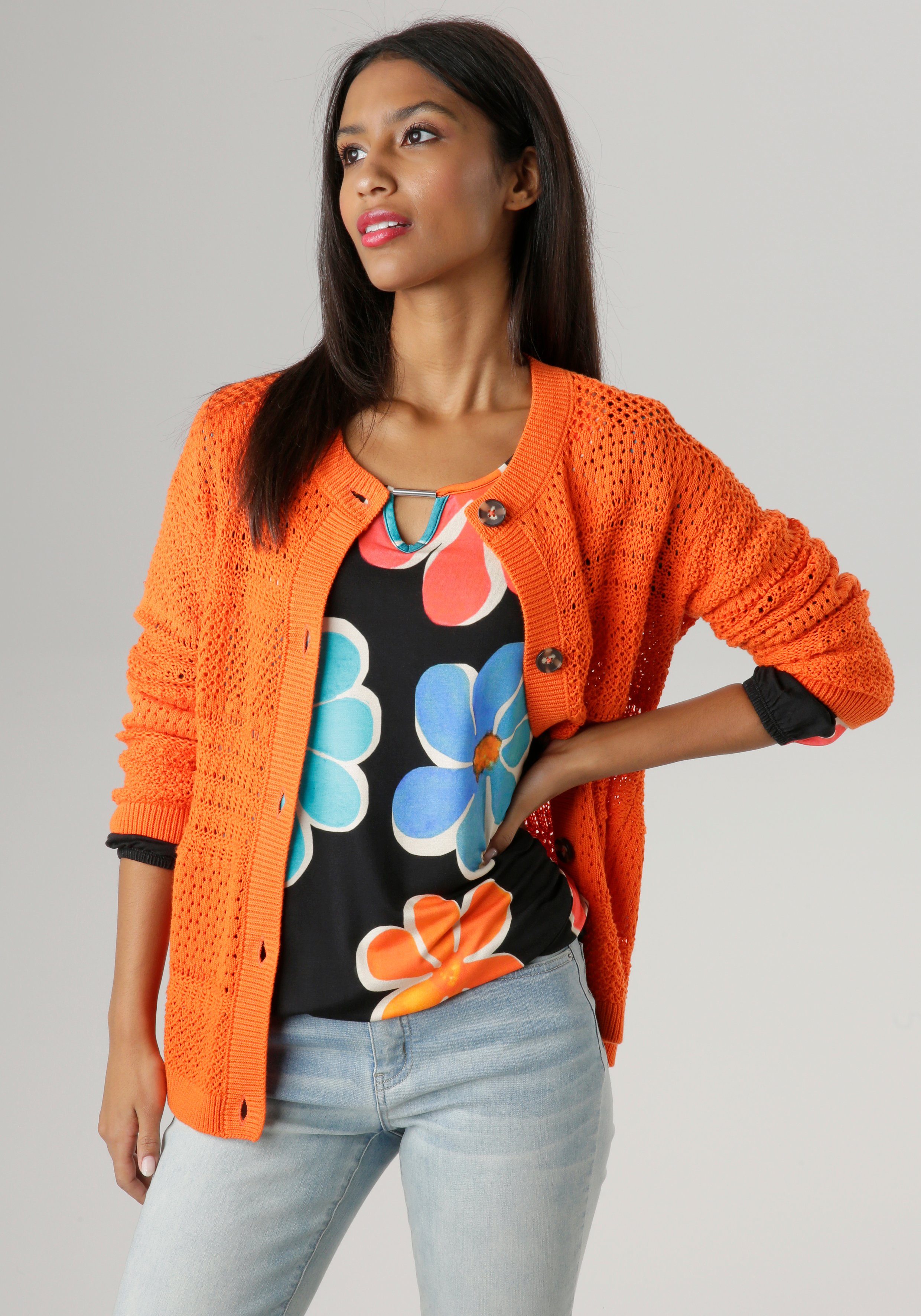 Strickmuster-Mix SELECTED im NEUE - KOLLEKTION Strickjacke Aniston orange