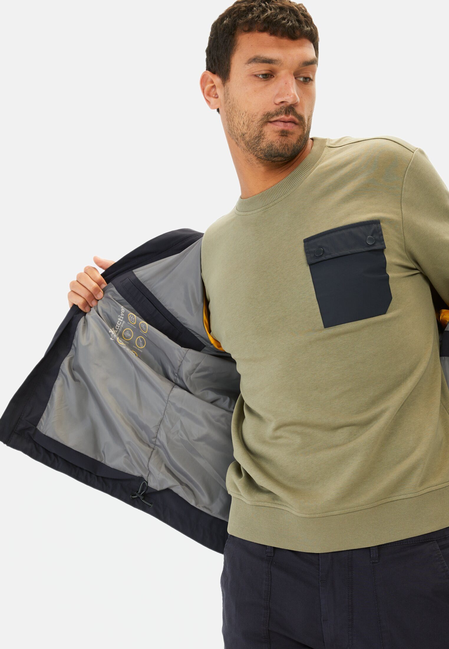 camel active Sweatshirt mit Kontrasttasche Langarm Rundhals