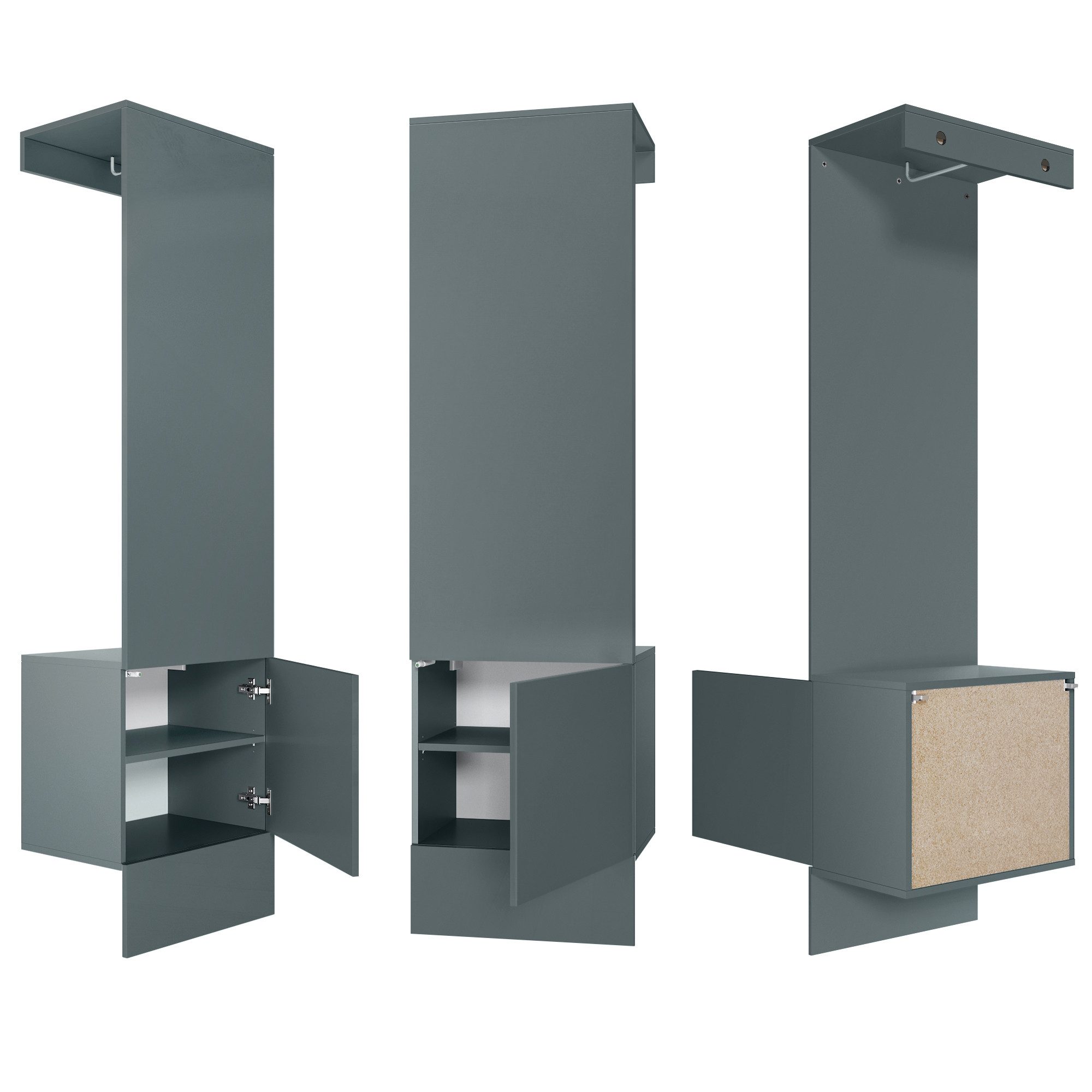 Vladon Garderoben-Set Carlton Neo, (Wandgarderobe aus Flur-Paneel, mit Spiegel, Kleiderstange & Wandschrank), Fjord Grün (52 x 193 x 35 cm)