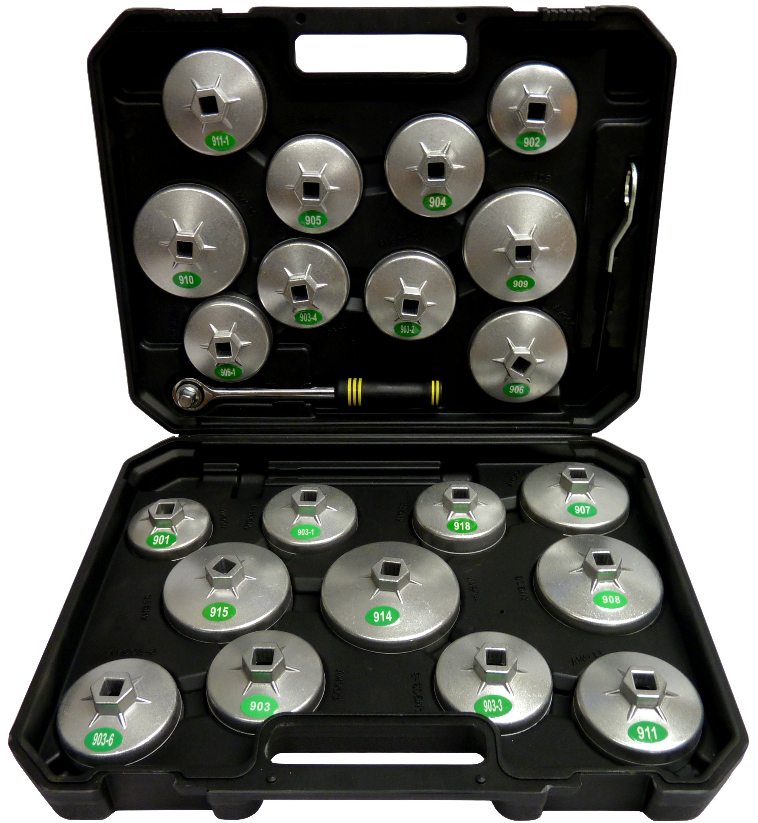 St) Ölfilter-Glocken Ölfilter-Schlüssel, Steckschlüssel 23tlg (23 Alu-Druckguss Ölfilterkappen, aus PeTools