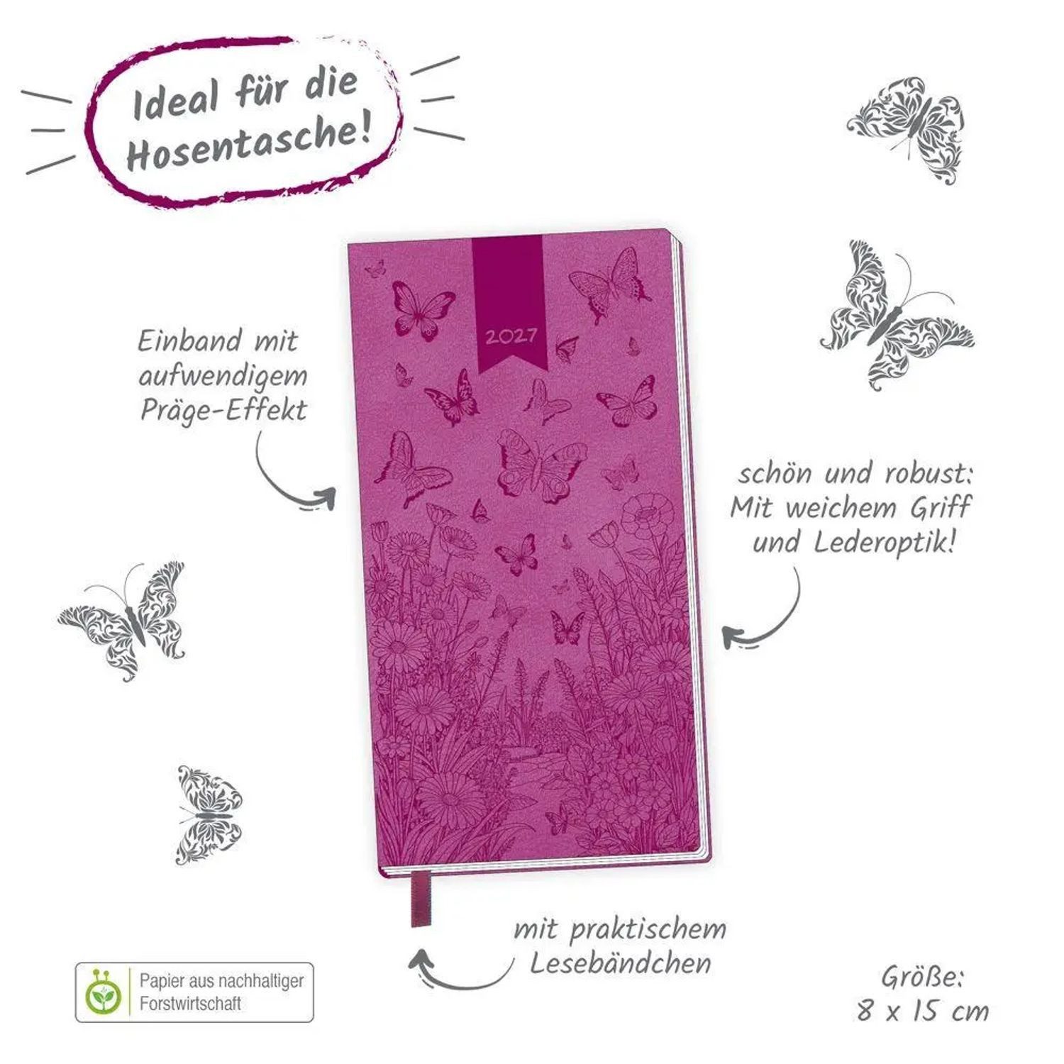 Trötsch Verlag Taschenkalender TRÖTSCH - Taschenterminer Soft Touch Schmetterlinge 2027