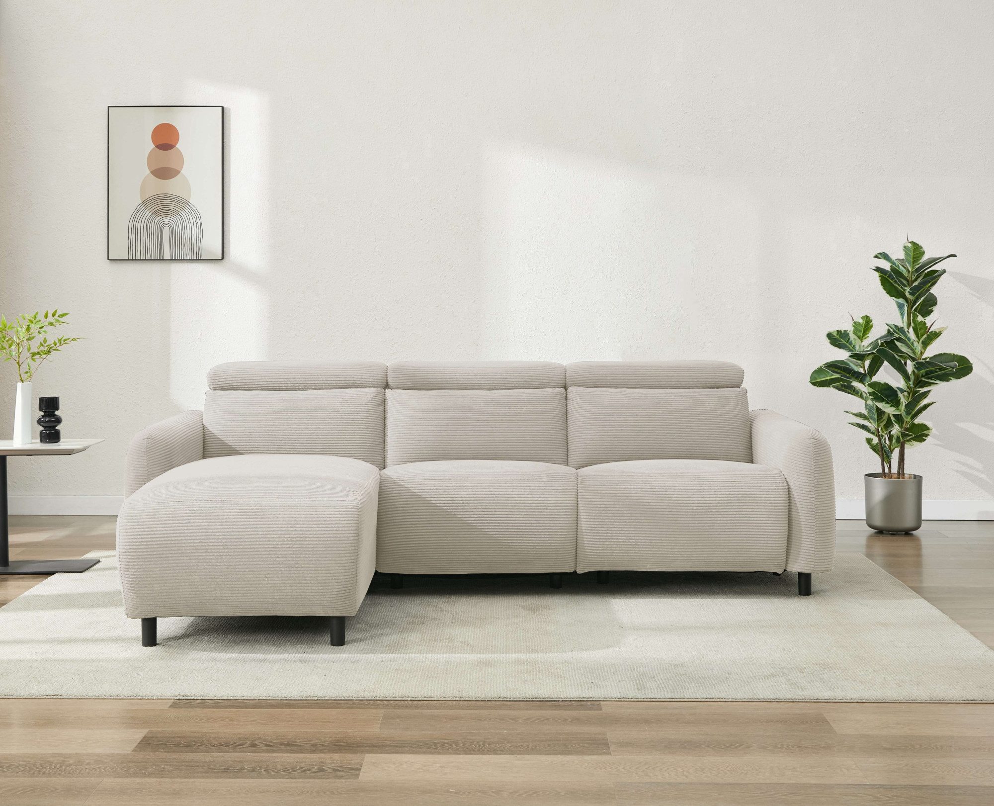 OTTO home Ecksofa SKAANE in Cord, L-Form, 274 cm, manuelle u. elektrische Relaxfunktion, rundes Design, Kopfteilverstellung, Federkernpolsterung