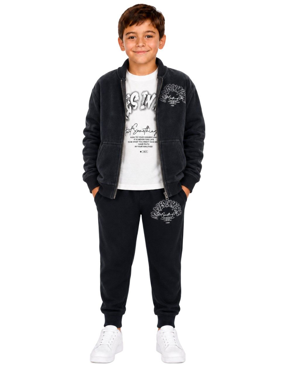 Fashion Boy Sweatanzug 3-tlg Set mit gefütterter Jacke, Langarmshirt & Jogginghose JF0498 (Set, Jacke, Langarmshirt & Jogginghose)