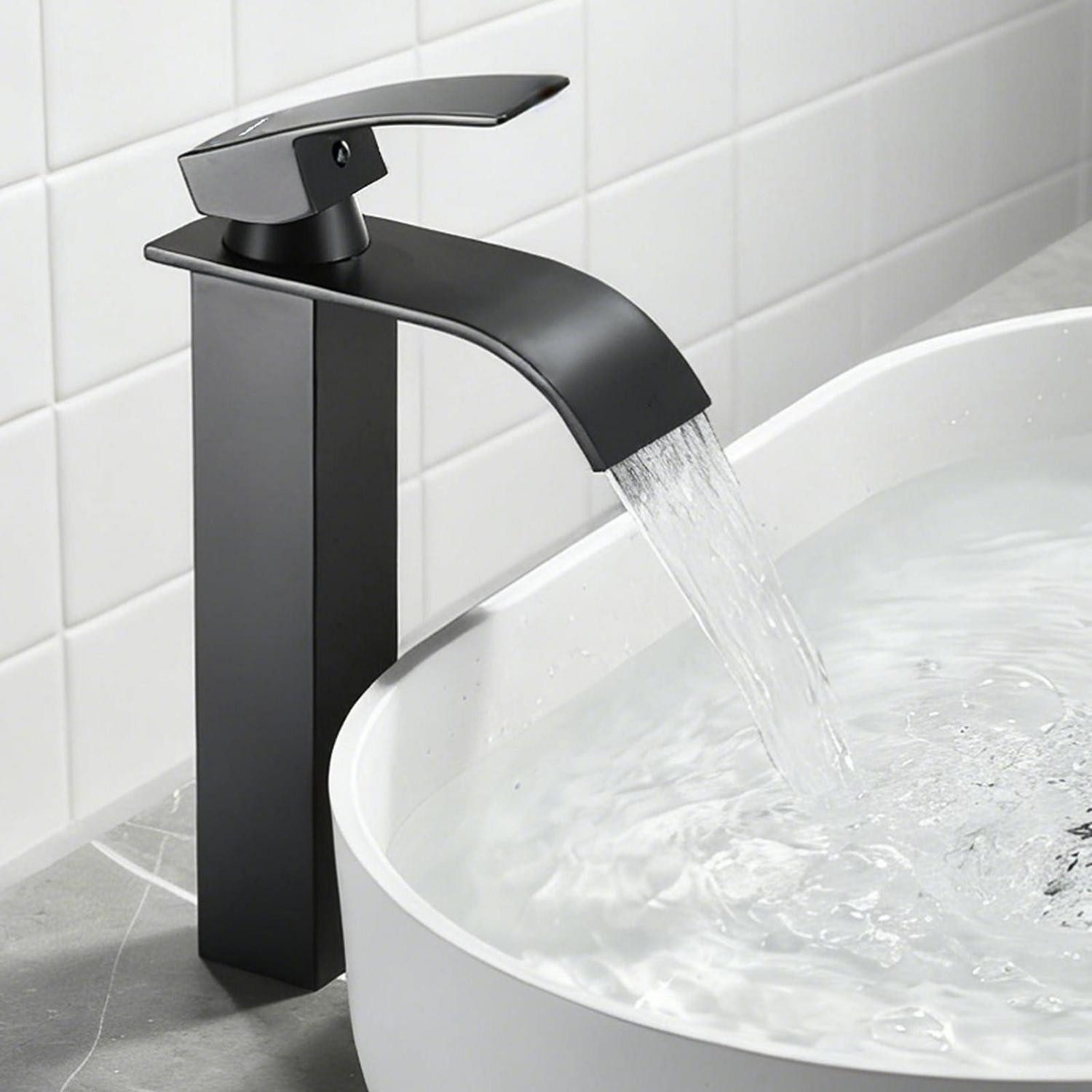 LuxusKollektion Waschtischarmatur Waschtischarmatur Wasserhahn Wasserfall Mischer Bad Schwarz Hoch