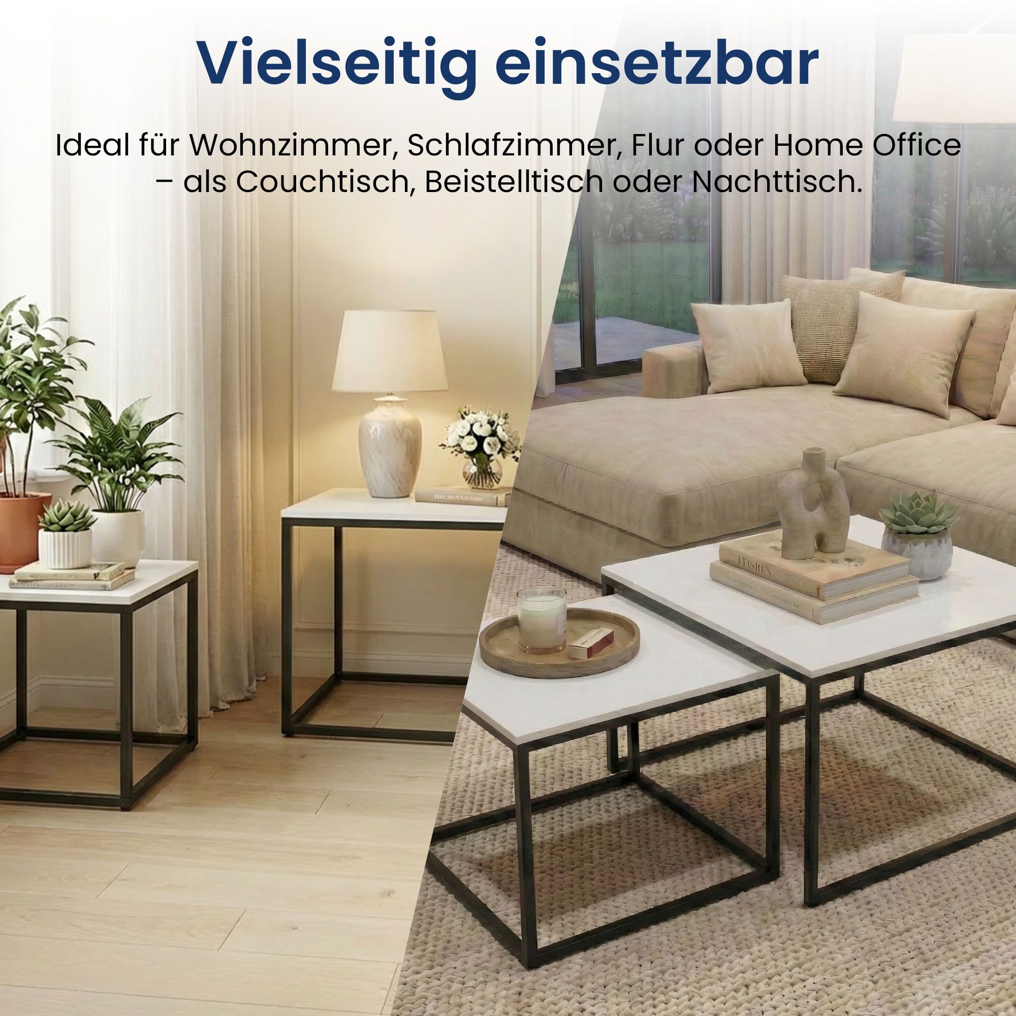 Home Collective Couchtisch 2er Set Beistelltisch Wohnzimmertisch modern rund und quadratisch (ideal als Büro Ablagetisch oder als Wohnzimmer Deko, Kleiner quadr – Bild 5 von 5