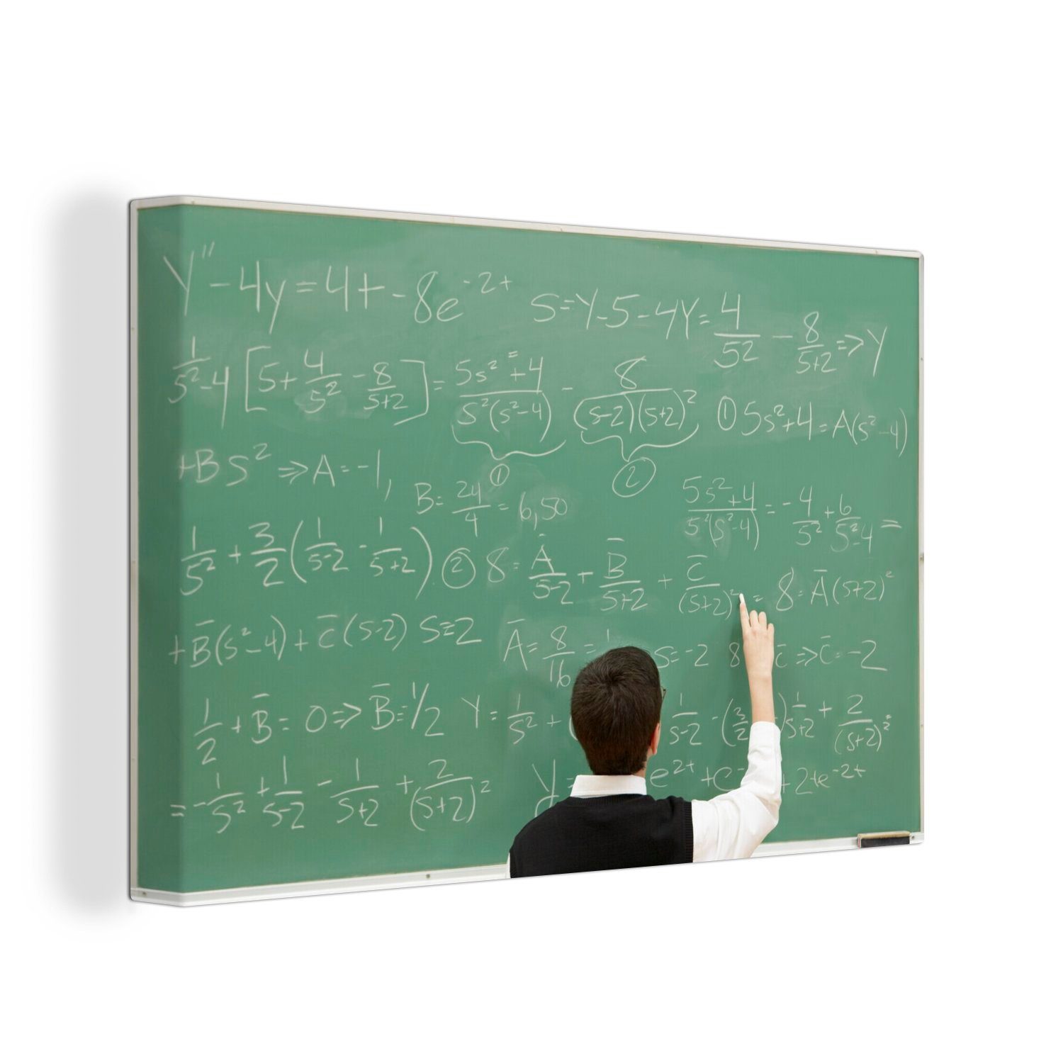 OneMillionCanvasses® Leinwandbild Junge löst mathematische Gleichung mit Formeln, (1 St), Wandbild Leinwandbilder, Aufhängefertig, Wanddeko, 30x20 cm