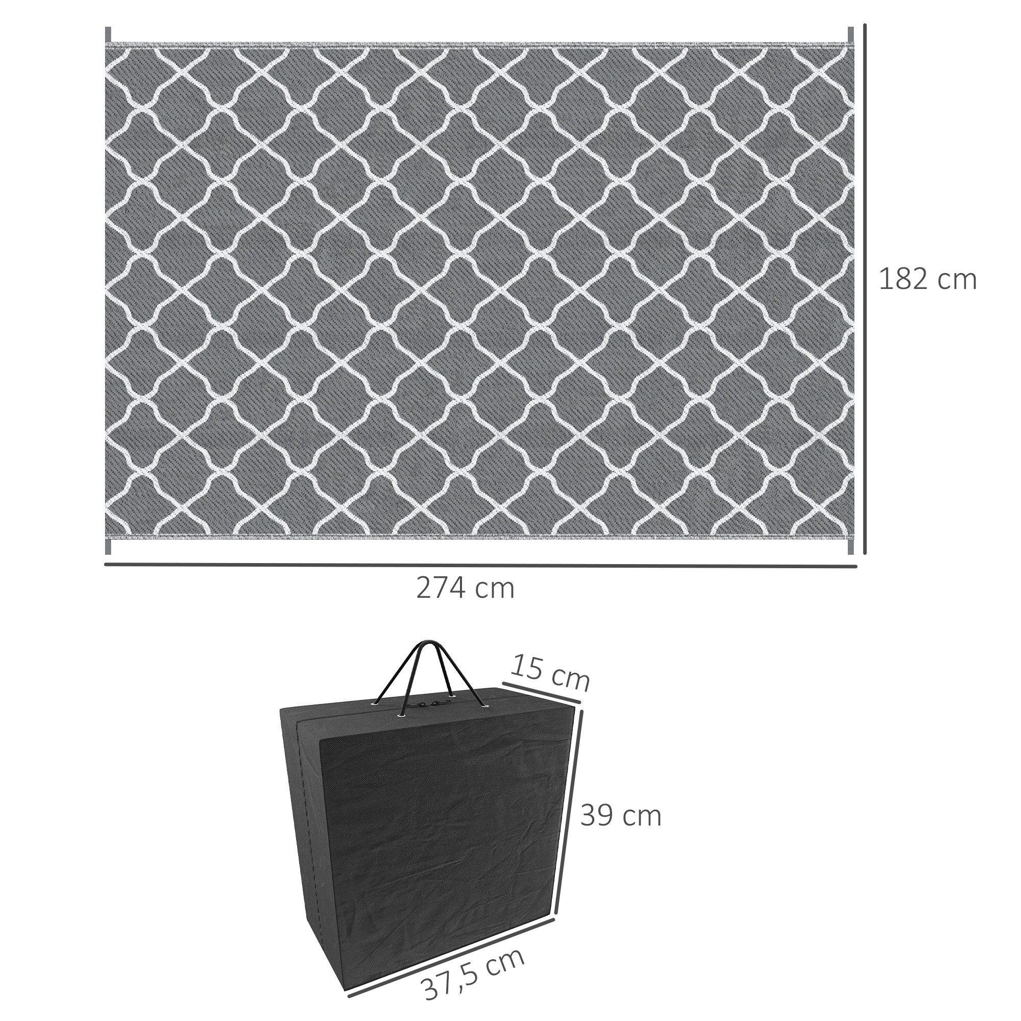 Outsunny Outdoorteppich mit Netzmuster, rechteckig, Höhe: 1 mm, 182 x 274 cm Grau