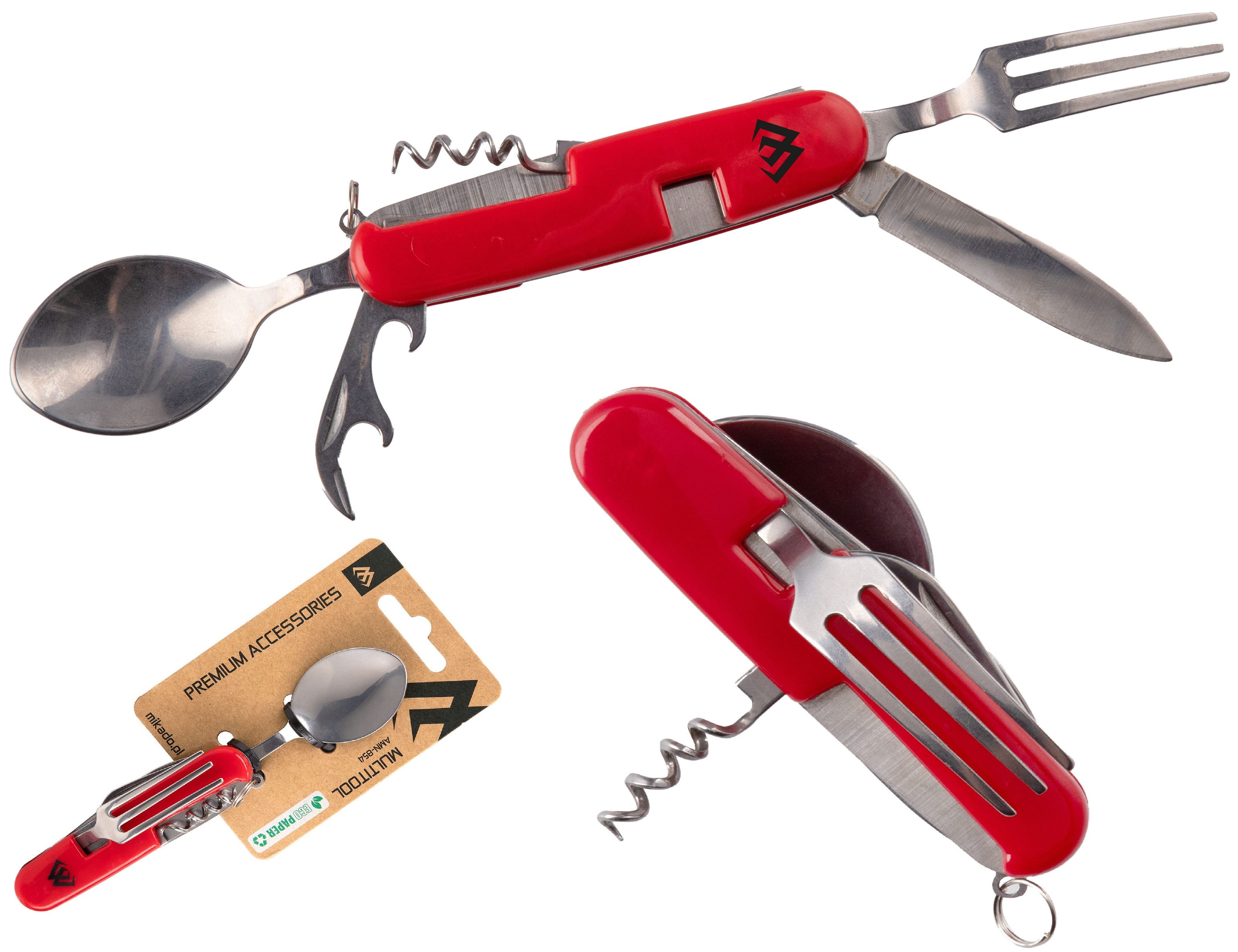 MIKADO Total Fishing Campinglöffel Multitool - CAMPING CUTTLERY - Gabel, Löffel, Öffner, Messer, Kork (1 Stück), klappbar