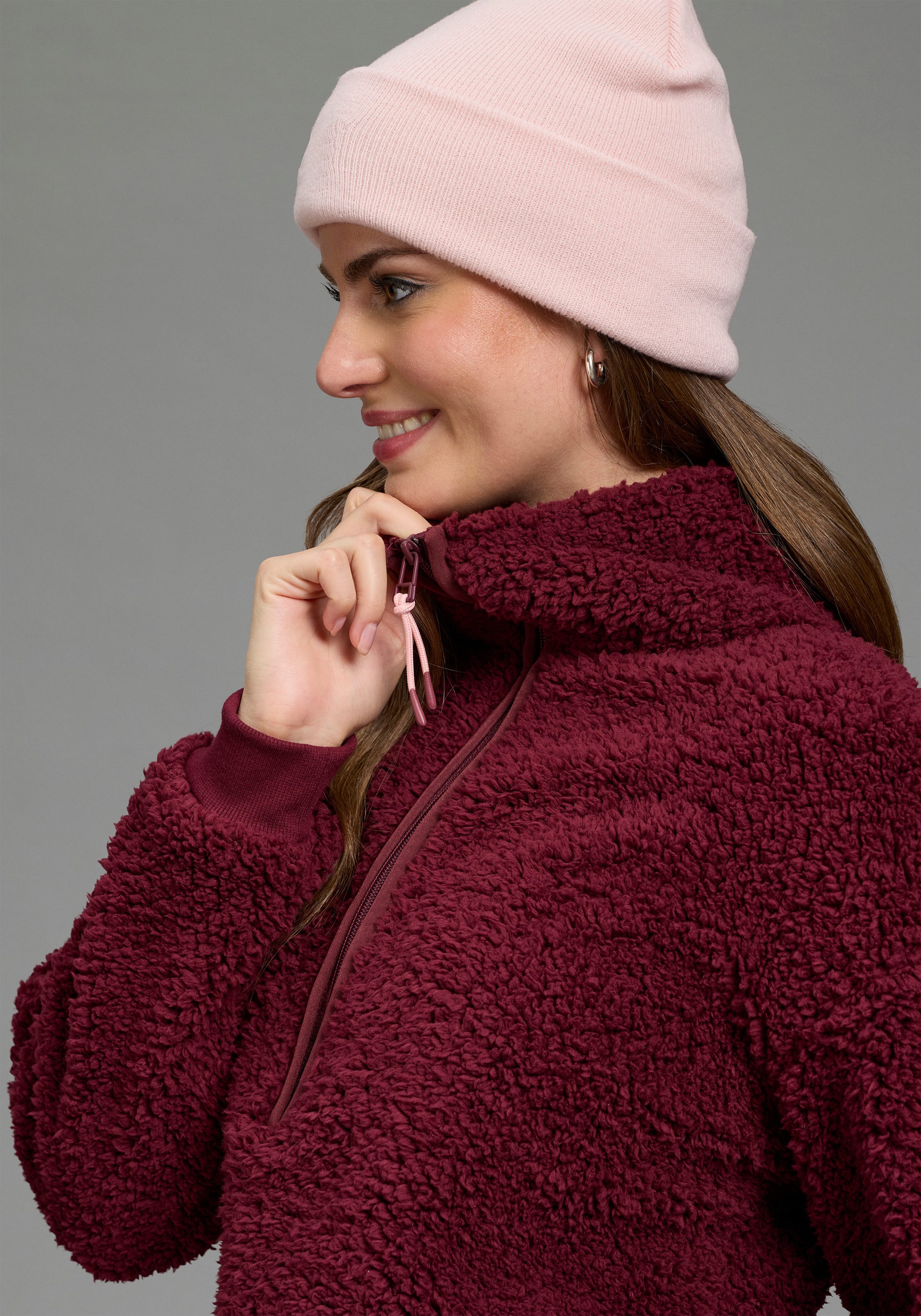Laura Scott Fleecepullover (1-tlg) aus kuscheligem Teddyfleece mit Troyerkragen und Reißverschluss – Bild 3 von 5