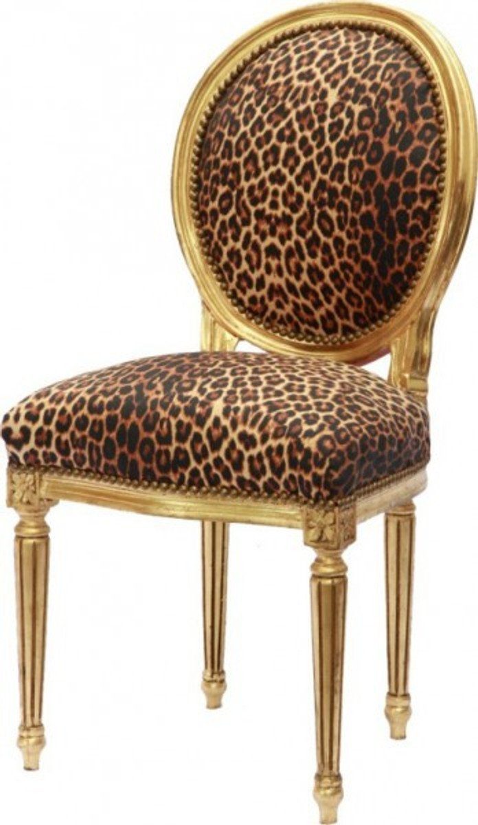 Casa Padrino Esszimmerstuhl Barock Esszimmer Stuhl Leopard / Gold Rund