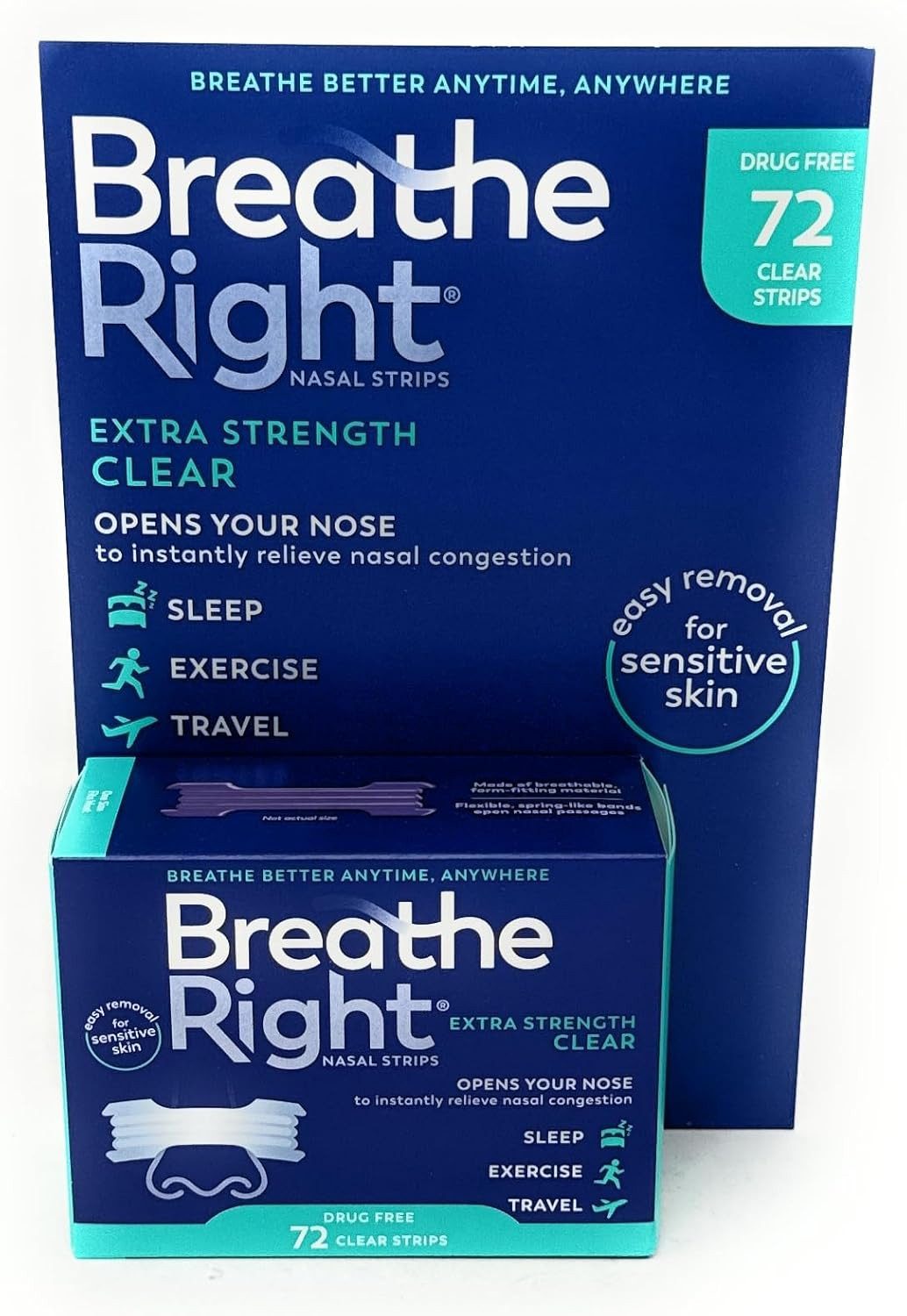 Breathe Right Nasenpflaster Breathe Right Nasal Strips, 72 transparente Streifen, Drug Free (72 St)
