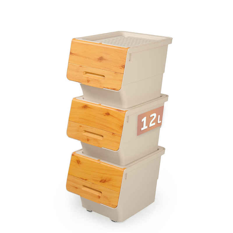 Parpalinam Aufbewahrungsbox 3er-Set Aufbewahrungsbox mit Deckel und Rollen, Spielzeugbox (Kunststoffboxen Aufbewahrungsset, 3 St., Stapelbox, 3er-Set, Aufbewahrungskorb), Rollbar, Stapelbar