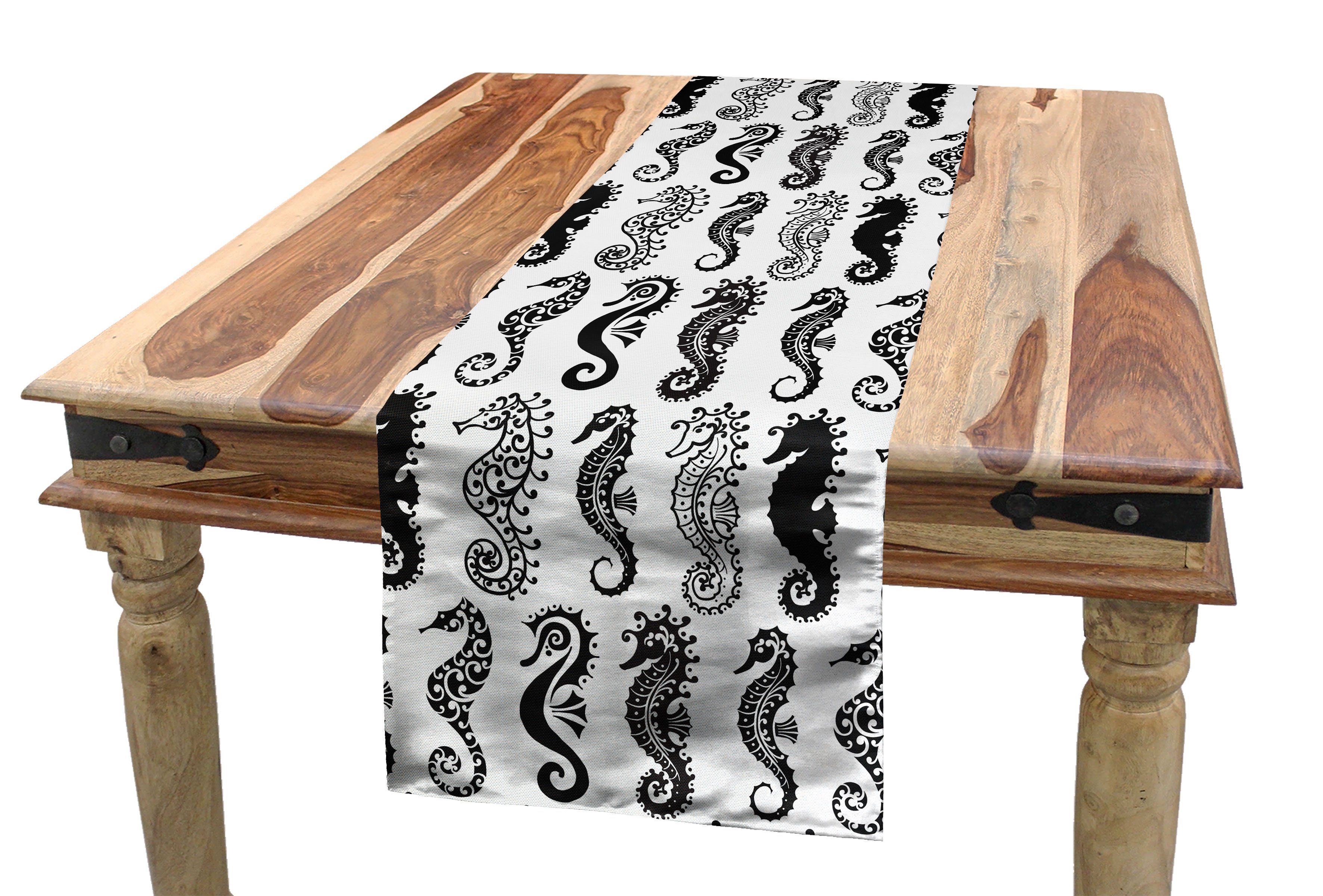 Abakuhaus Tischläufer Esszimmer Küche Rechteckiger Dekorativer Tischläufer, Seahorse Tribal Art Auszug