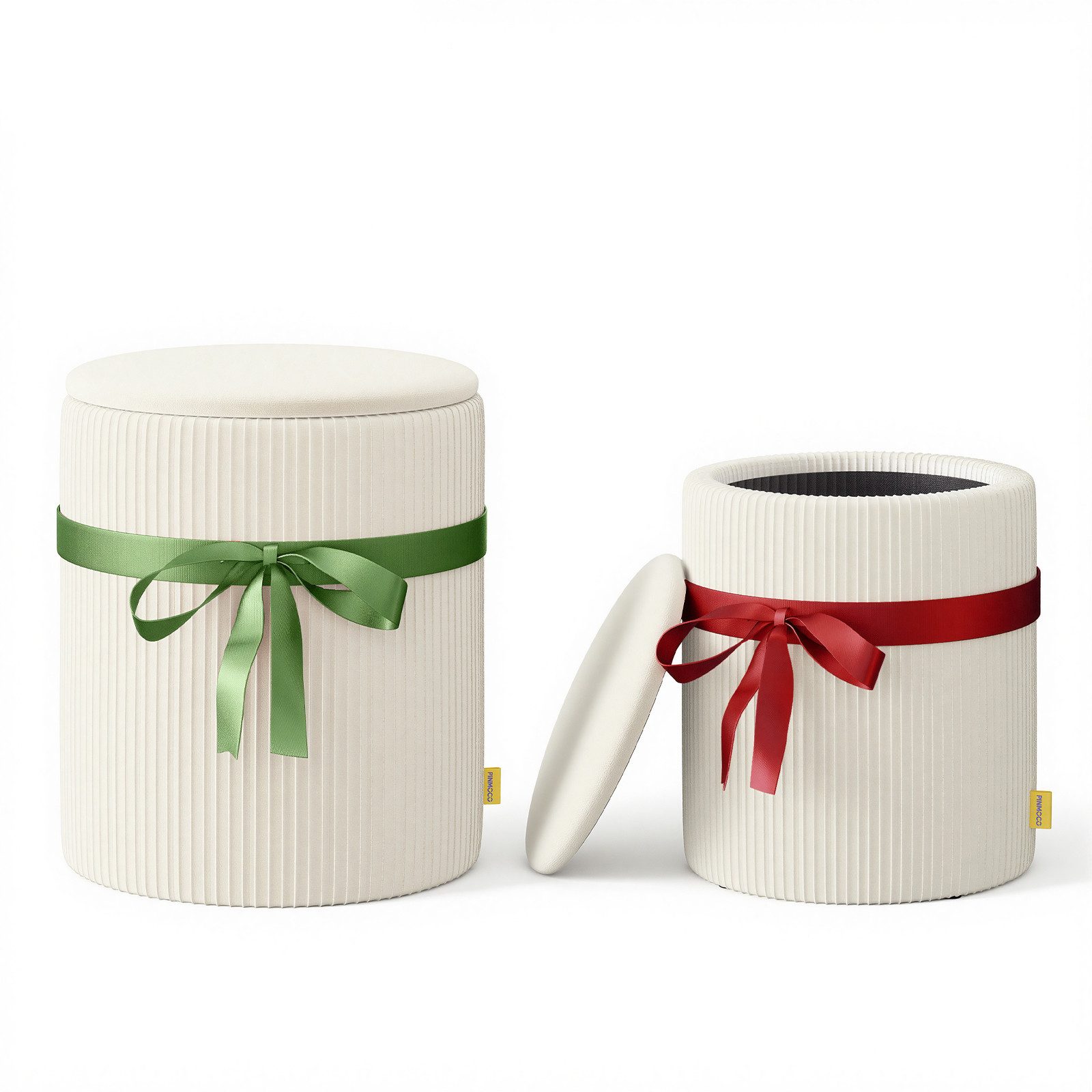 Pinmoco Sitzsack Rundes Hocker-Set (2-teilig) mit Stauraum, Sitzhocker sessel