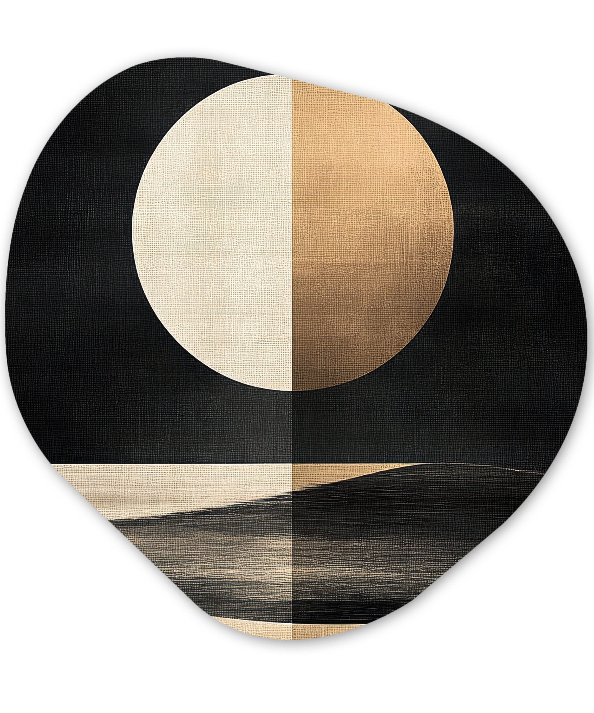 MuchoWow Gemälde Mond - Kreis - Gold, Fotodruck (1 St), Wandbild Abstrakt, Wohnzimmer Schlafzimmer Wanddekoration, 40x40 cm