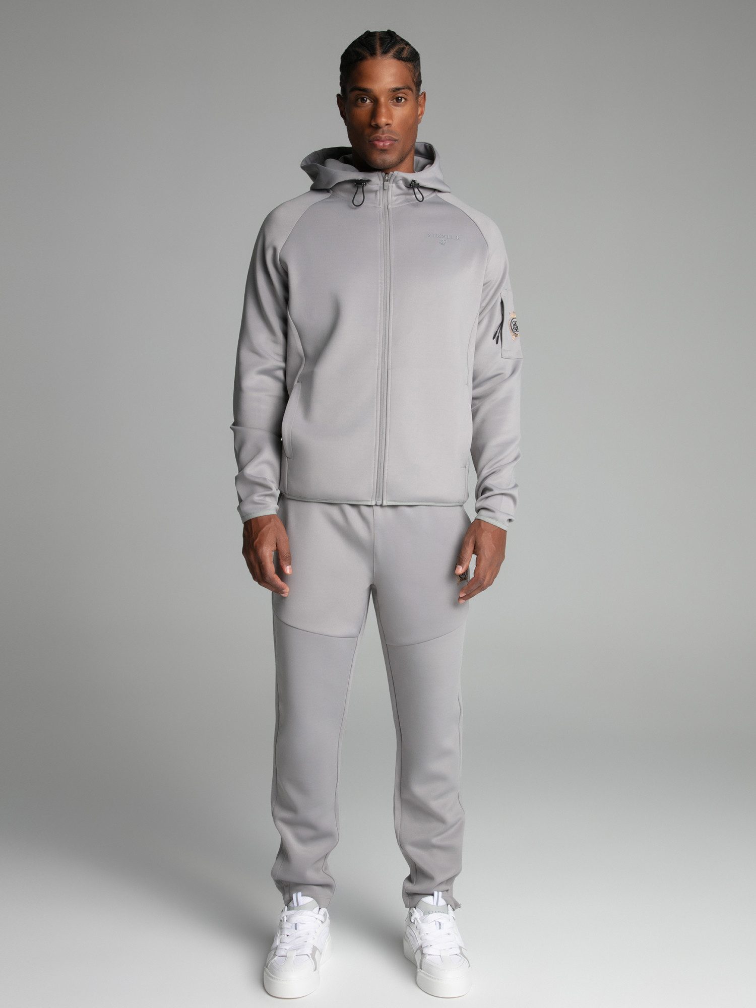 Hoodie SikSilk Herren Grauer Full Zip Kapuzenpullover