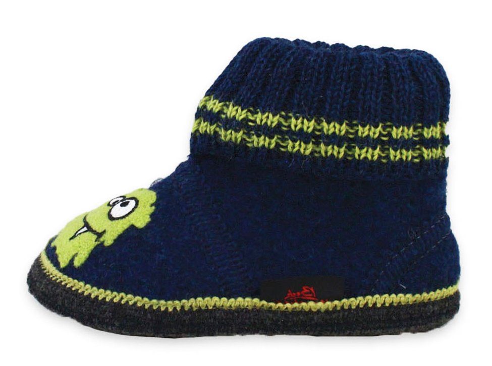 Beck Hüttenschuh Monster Hüttenschuhe (aus Österreich, warme Füße für Kita, Schule und Zuhause) sehr warm, rutschfeste Sohle, 100% atmungsaktive Schurwolle