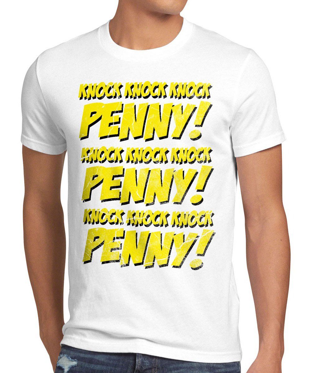 sheldon knock Penny cooper Herren Print-Shirt College leonard comic style3 theory T-Shirt bang weiß big