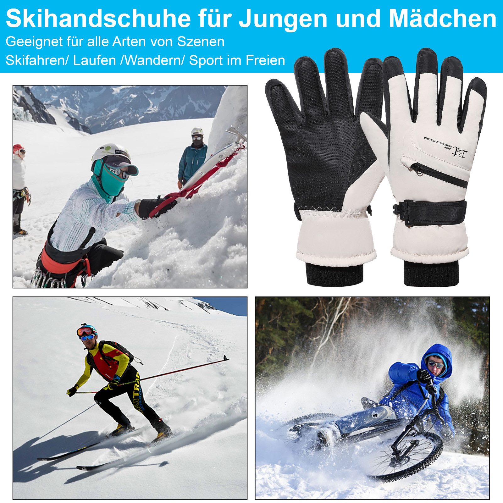 Sunicol Skihandschuhe Wasserdicht Handschuhe Herren Damen Winterhandschuhe, Touchscreen Rutschfeste Thermohandschuhe für Radfahren, Laufen, Skifahren, Wandern