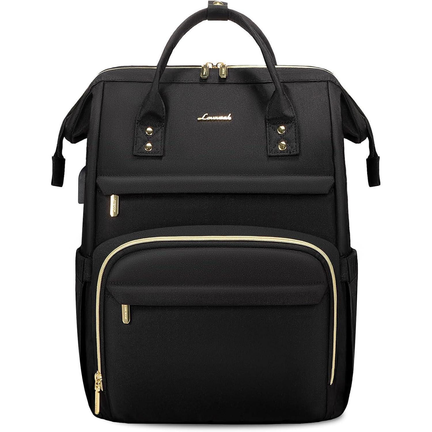 LuxusKollektion Laptoprucksack Damen Rucksack Schwarz Wasserdicht 18 Zoll USB-Ladeanschluss