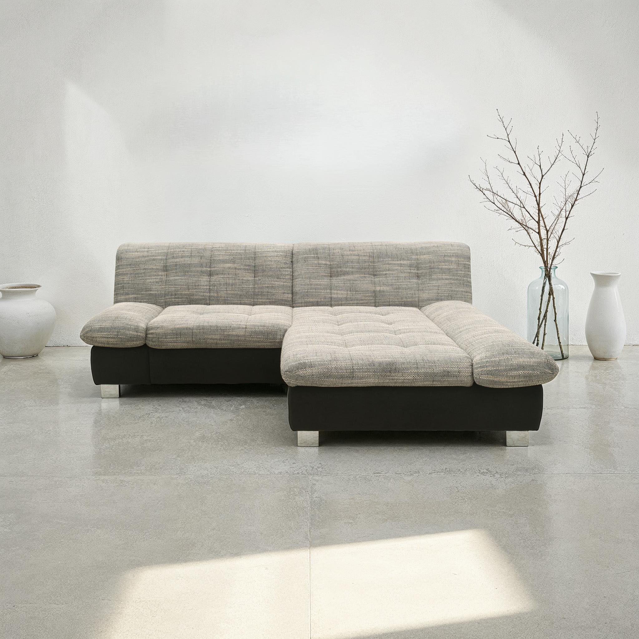 DOMO collection Ecksofa 100031 kompakte Stellmaße, komfortabel und bequem, L-Form, wahlweise mit Bettfunktion und Armteilverstellung. Breite 234 cm