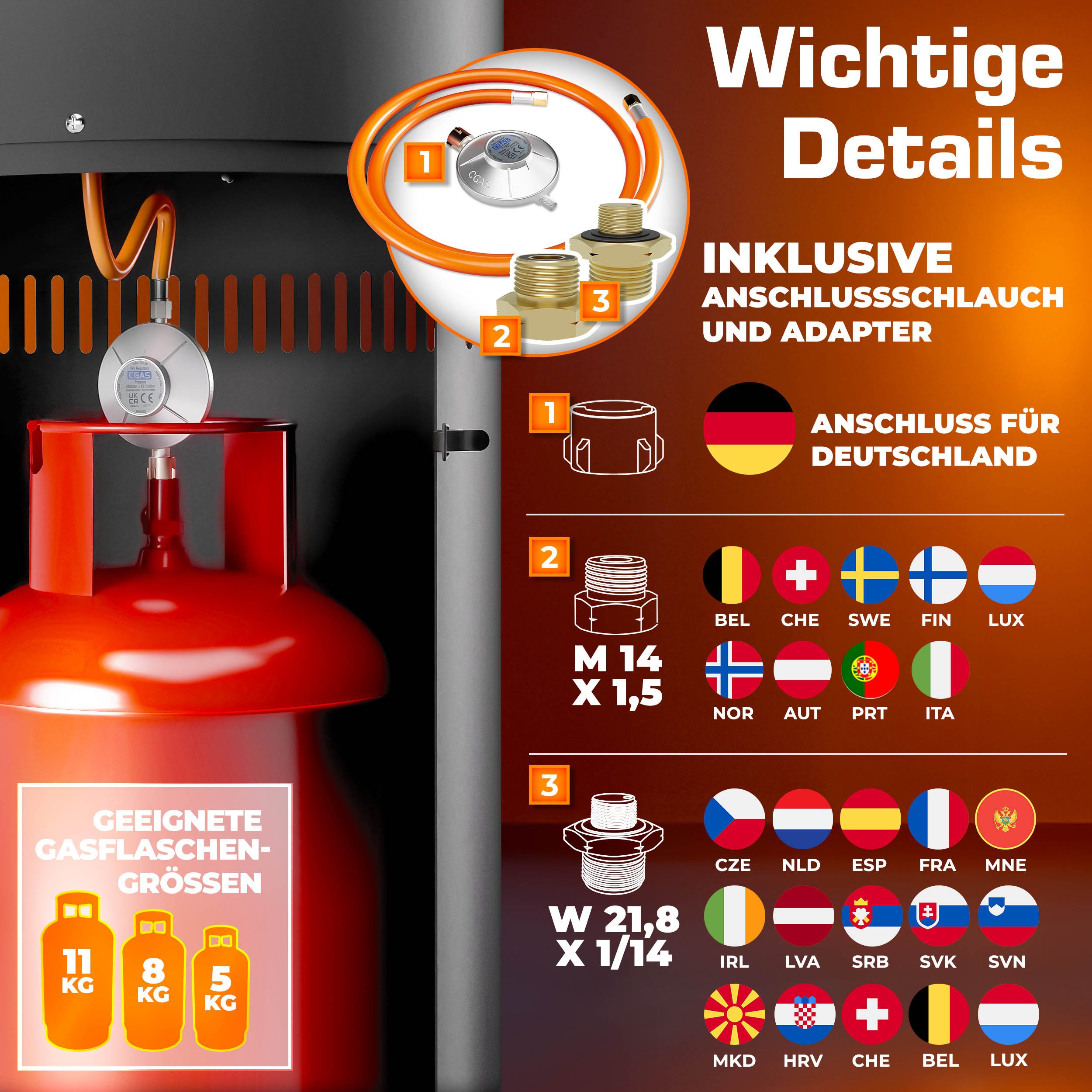 TRESKO Heizstrahler Gas 11 kW mit Rollen Outdoor Terrassenheizer Balkon Gar günstig online kaufen