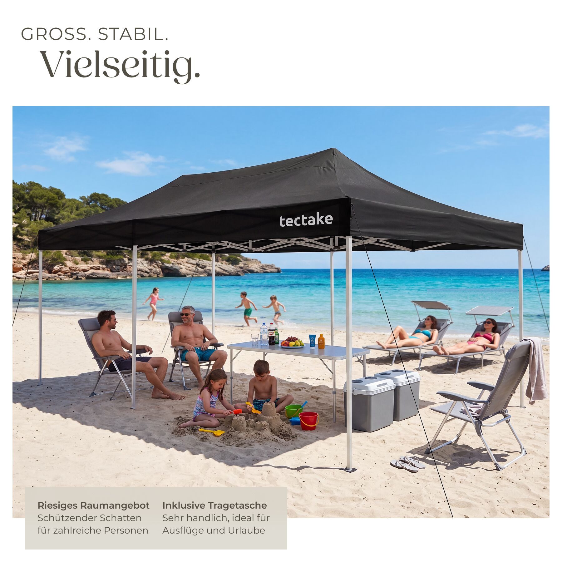 tectake Pavillon Aluminium Faltpavillon, 6 x 3 m, wasserdicht, mit Tragetasche, mit 6 Seitenteilen, (Partyzelt Viola, in schwarz), 6 Seitenteile, mit Reißverschlusszugang und 3 Fenstern, mit UV-Schutz