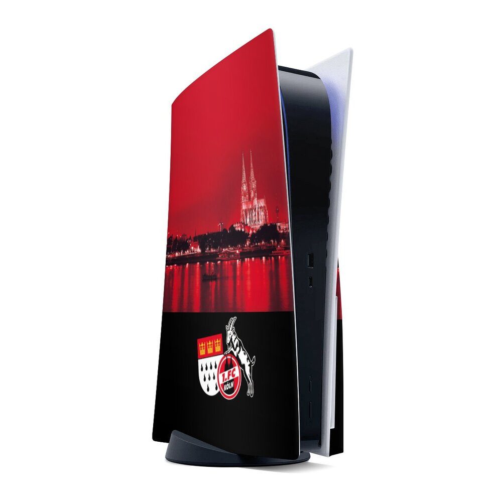 DeinDesign Konsolen-Cover Skyline 1. FC Köln Offizielles Lizenzprodukt Skyline Köln Rot, Sony Playstation 5 Disc Edition Skin Aufkleber Sticker Folie