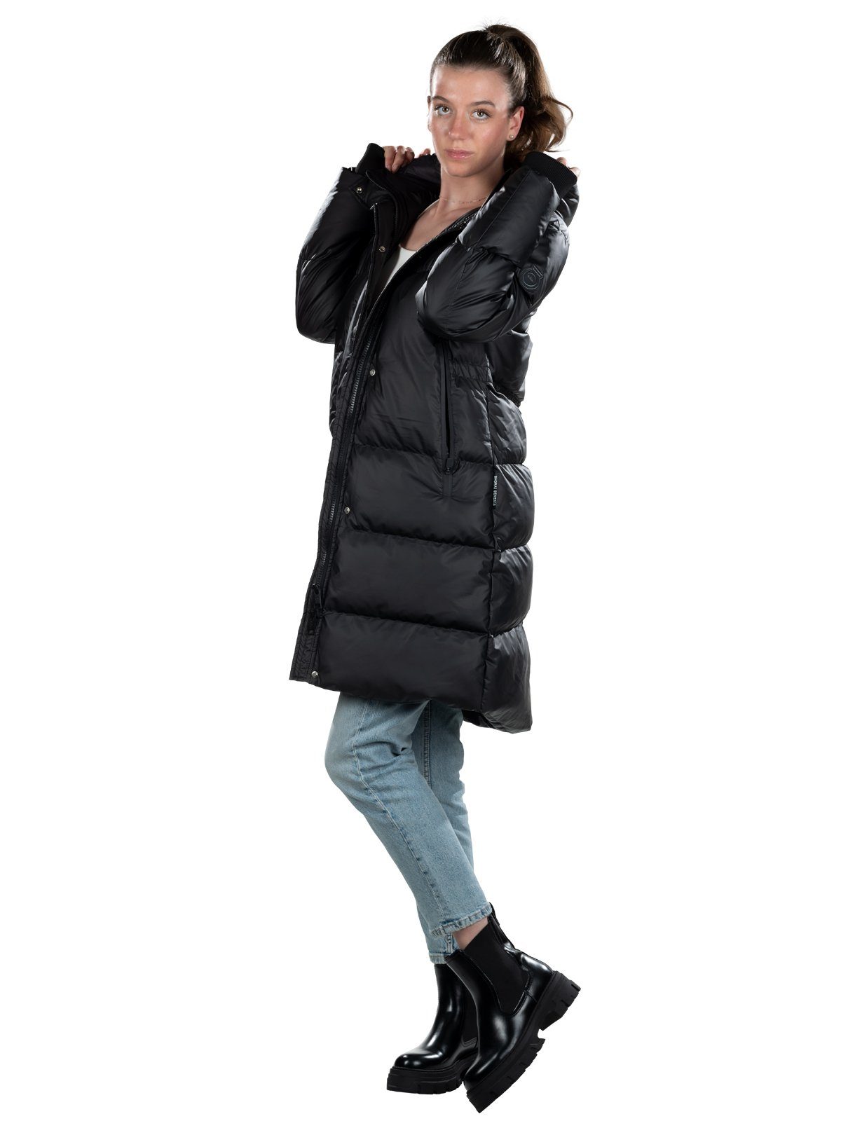 Shorai Steppjacke Steppjacke lang SH2304.503 mit Kapuze und Taillenregulierung innen
