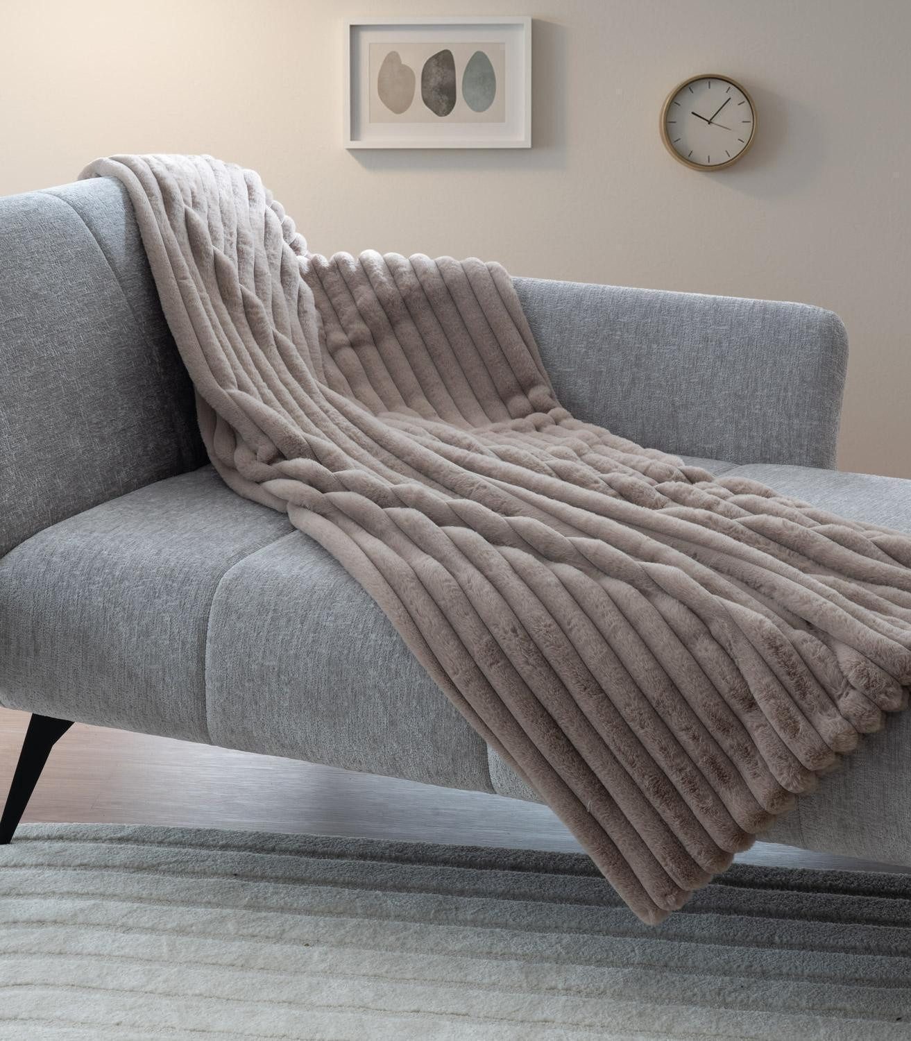 Wohndecke, 150 x 200 cm, Taupe, Polyester, Home4You, in Cordoptik günstig online kaufen