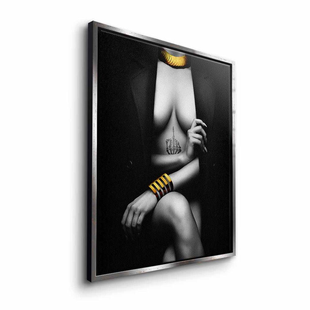DOTCOMCANVAS® Leinwandbild, Leinwand Elegant Pose Rahmen Erotik mit premiu elegant grau schwarz gold Frau schwarzer