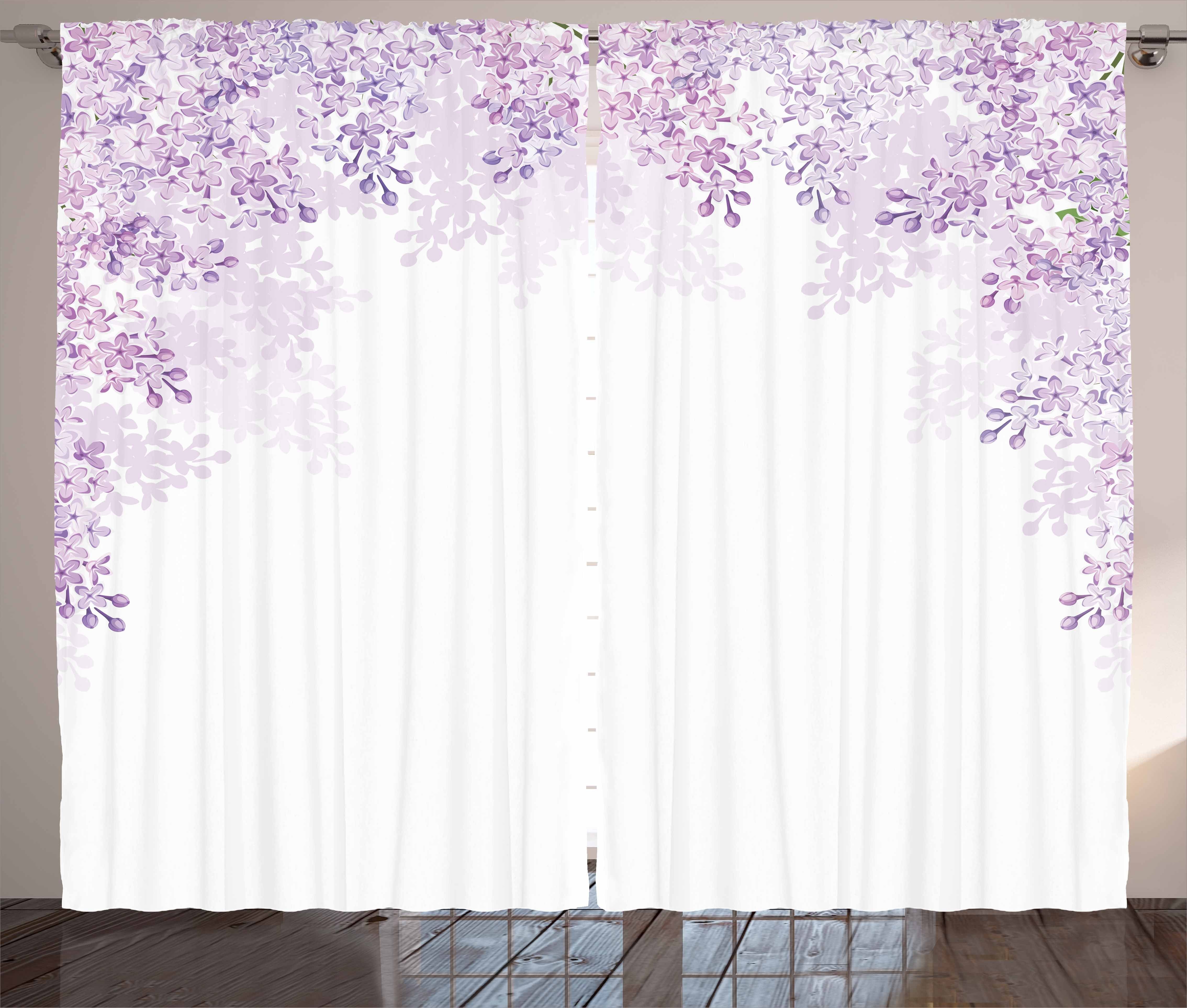 Haken, Kräuselband und Abakuhaus, mit Gardine Frühling Lila Schlafzimmer Vorhang Schlaufen Blume Blüten