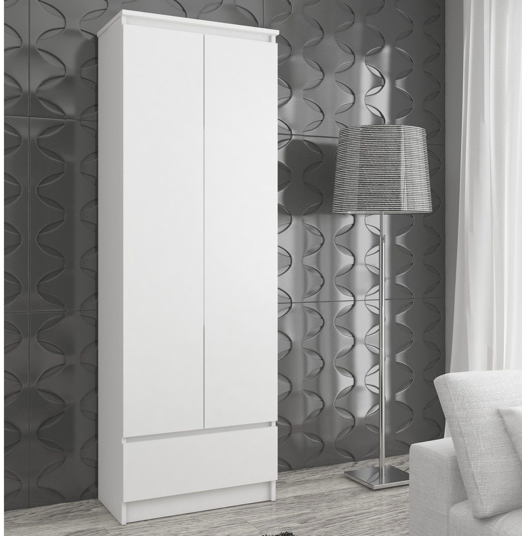 Home Collective Bücherregal Schrank Büroregal weiß 60cm breit 180cm hoch, mit 2 Türen und Schublade unten