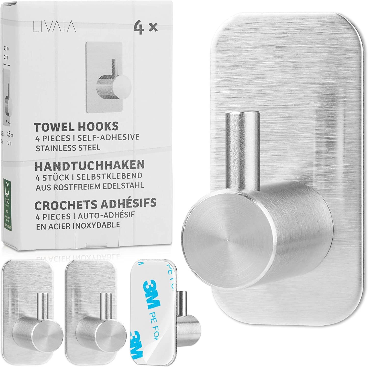 LIVAIA Handtuchhaken Handtuchhaken selbstklebend ohne Bohren aus Edelstahl - Set 4 Haken. € 9,99