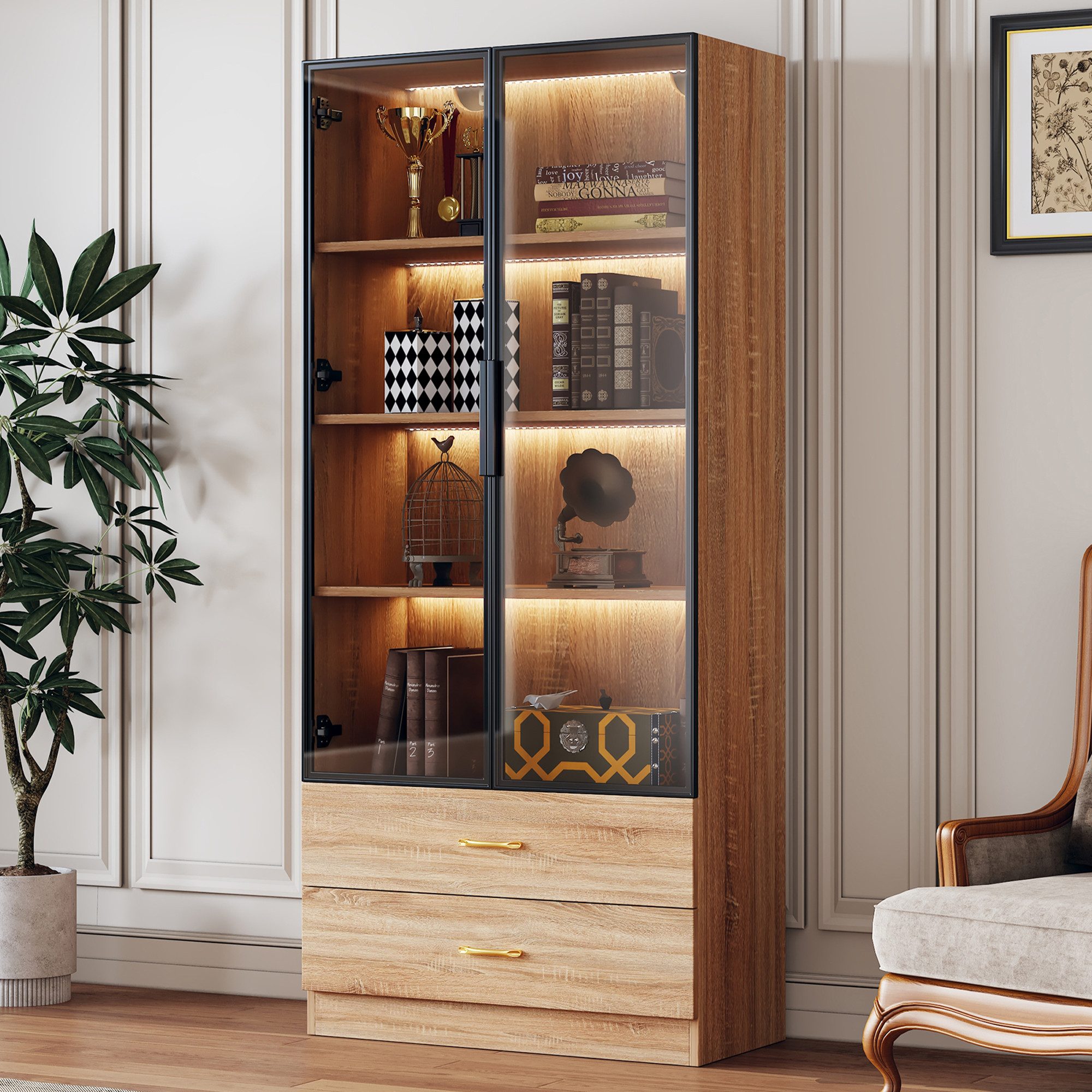 STILVORA Vitrine mit LED-Licht,Badezimmerschrank mit 2 Glastüren&2 großen S günstig online kaufen