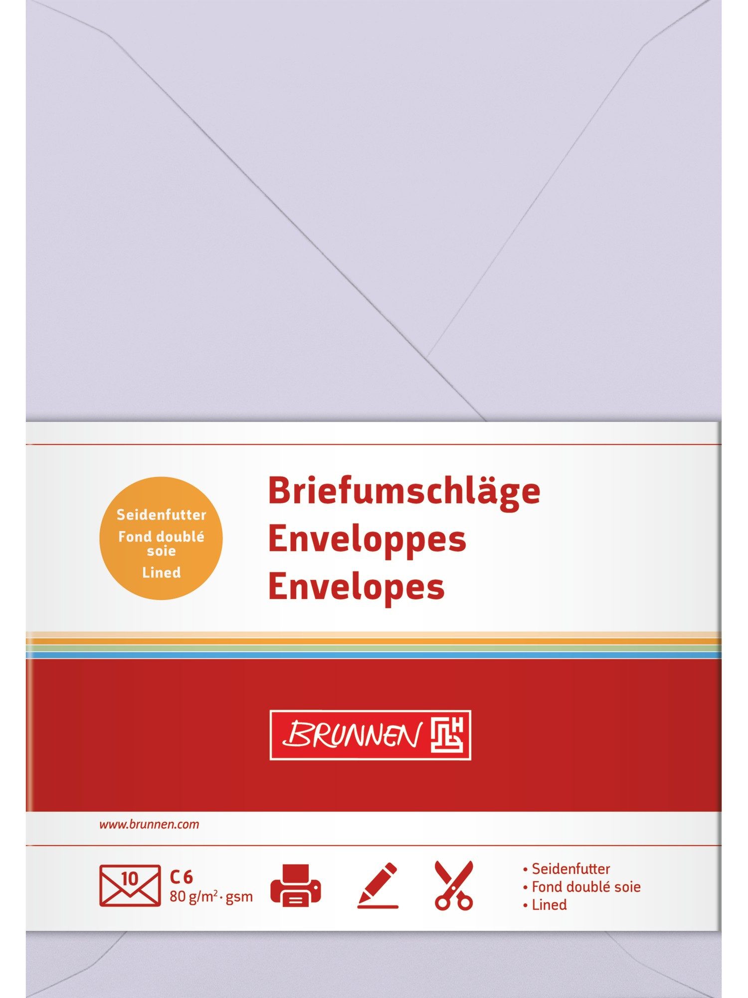 Baier & Schneider Briefumschlag Briefumschläge C6 mit Seidenfutter 10 Stück Lilac, mit Seidenfutter gummiert nassklebend