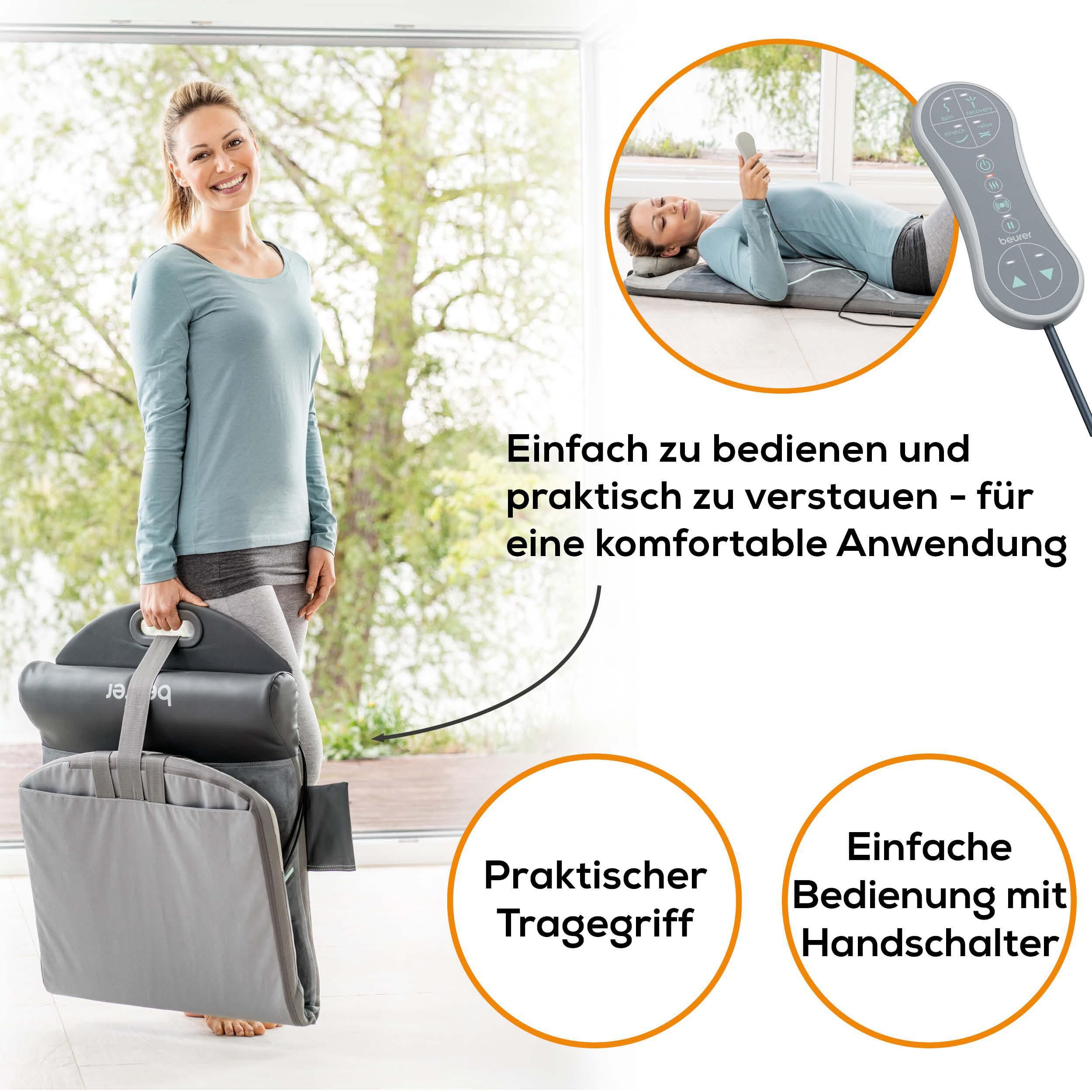 BEURER Massagematte MG 280 Yoga-& Stretchmatte zum Dehnen & Stretchen, 7 Luftkammern zur Imitation von Yoga- & Dehnübungen, mit Wärmefunktion