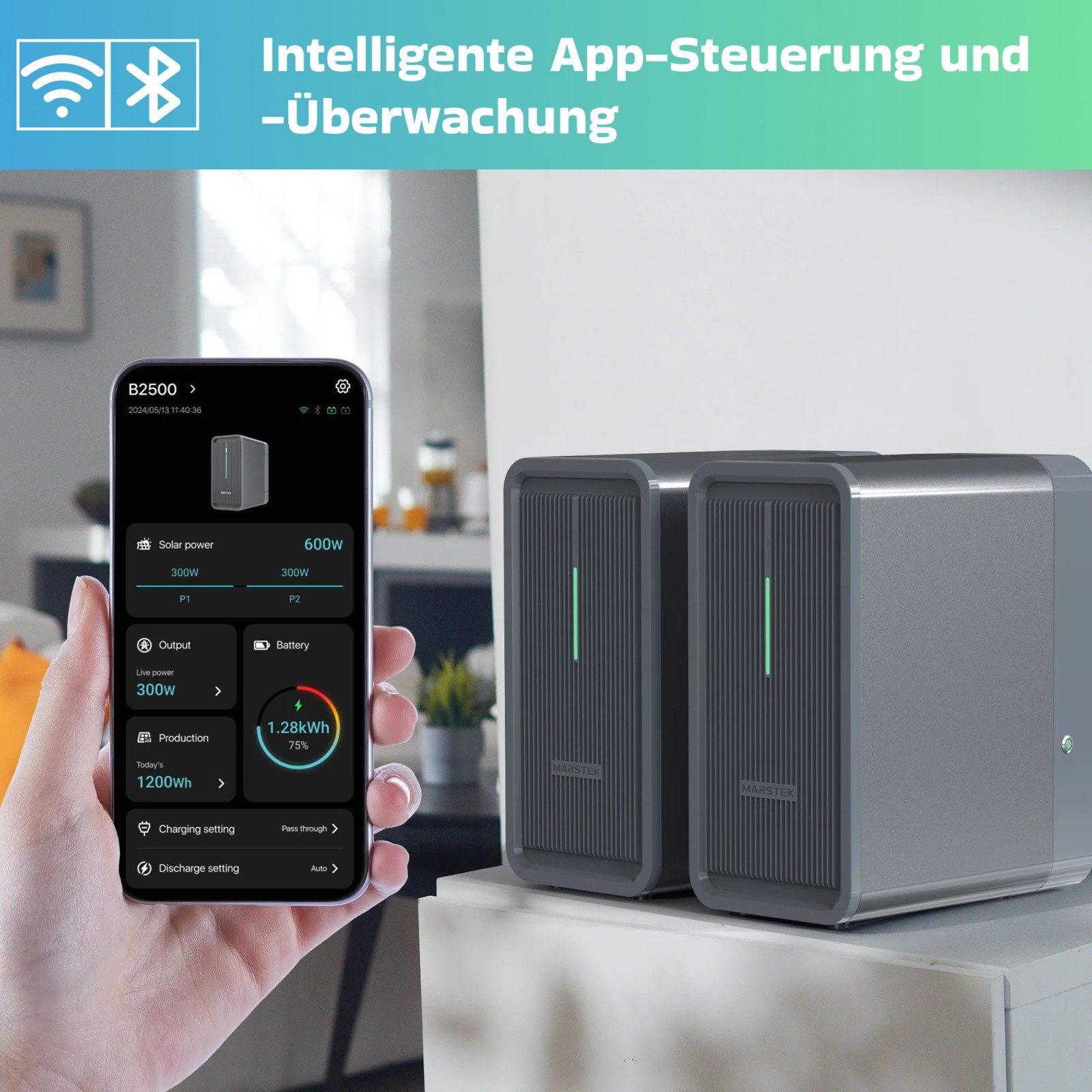 SUNNIVA Balkonkraftwerk 2000W mit 4.48 kWh Speicher MARSTEK 2x B2500-D, (BIFAZIAL FULLBLACK komplett Steckdose, PV Solaranlage Komplettset mit Solarspeicher, 4x – Bild 5 von 5