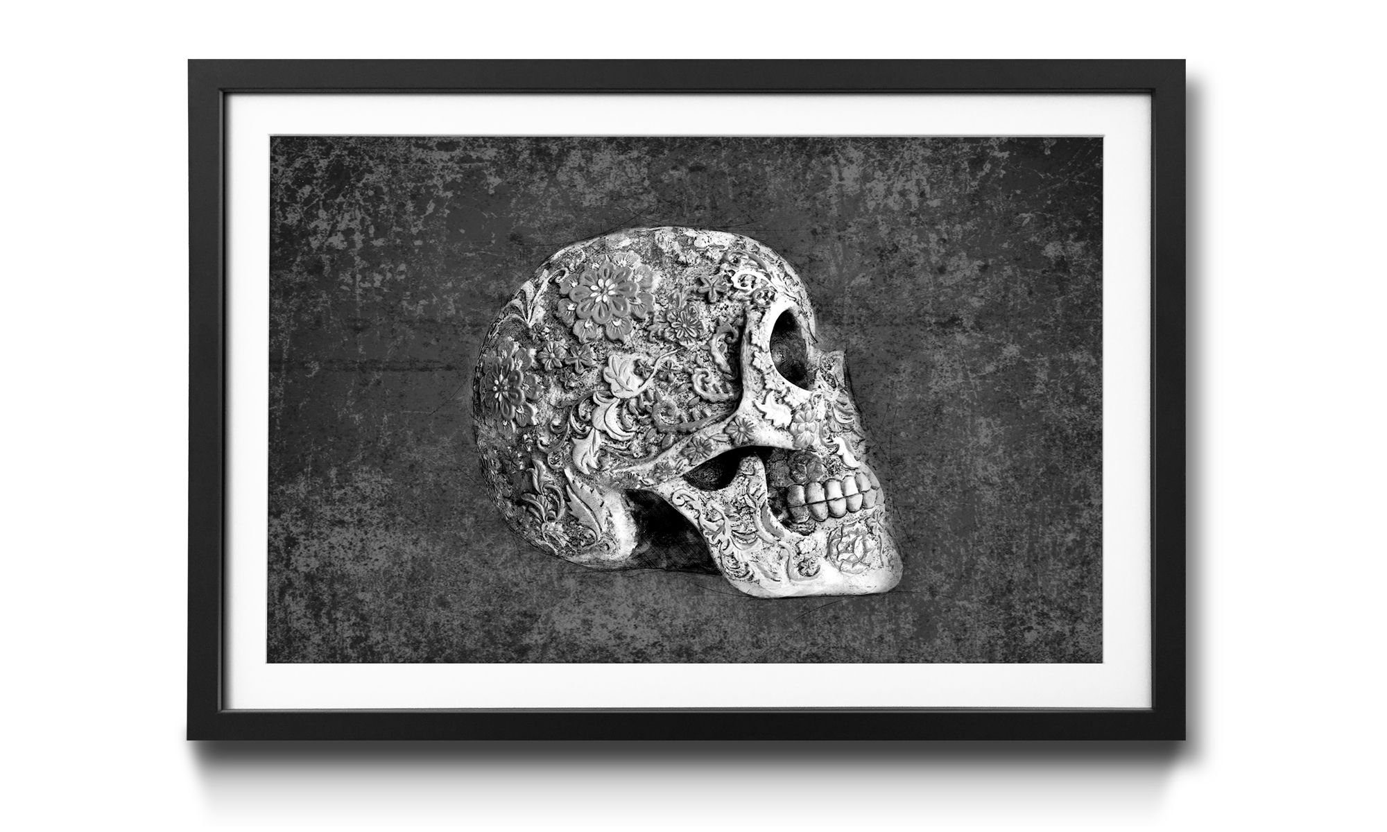 WandbilderXXL Bild mit Rahmen 4 Größen Skull, Totenschädel, erhältlich Wandbild, in Suger